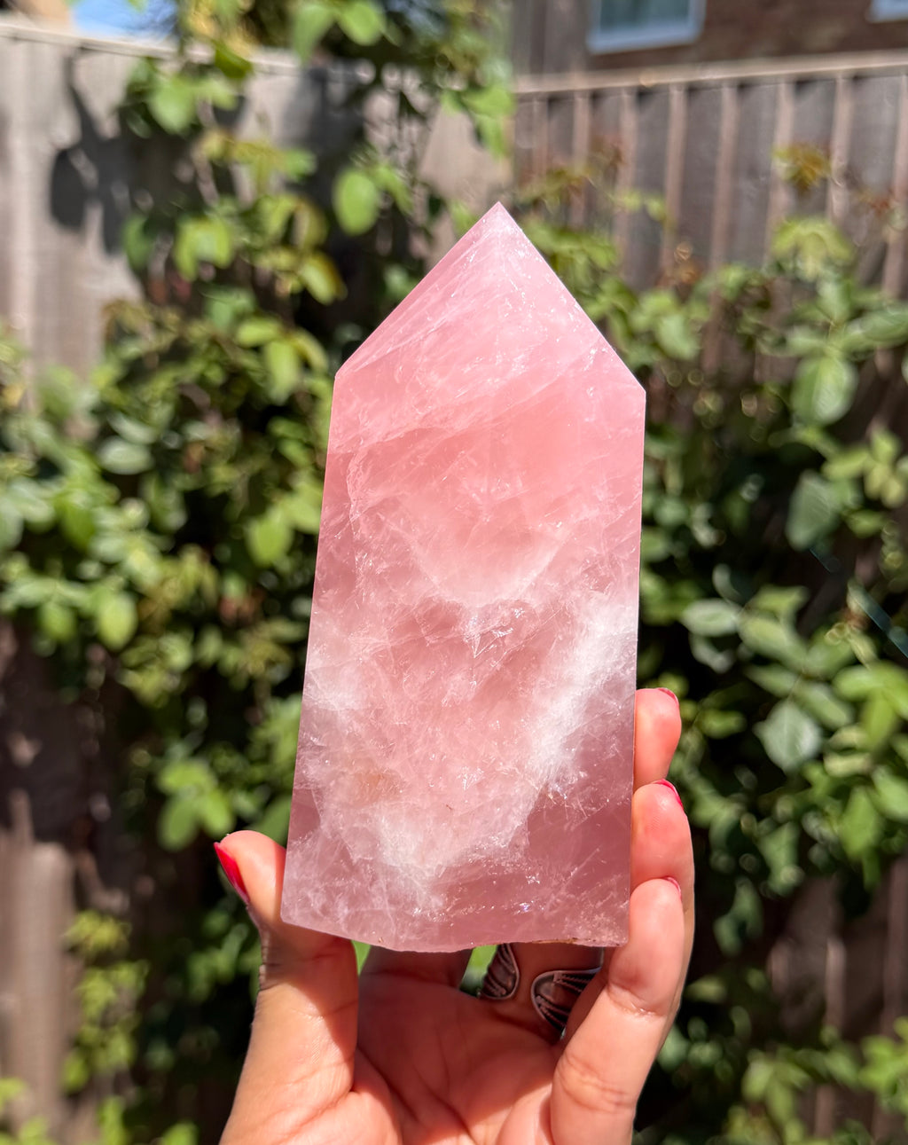 Vivid Pink Madagascar Rose Quartz Tower 892g | Natural Rainbow Inclusions & Feather Patterns | Large Crystal Point | Sainte Marie Gem Show