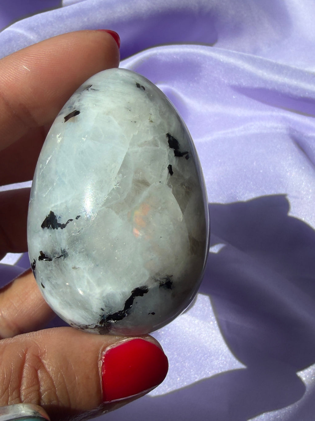 Flashy Rainbow Moonstone Egg – Free Standing Crystal Display from India, A
