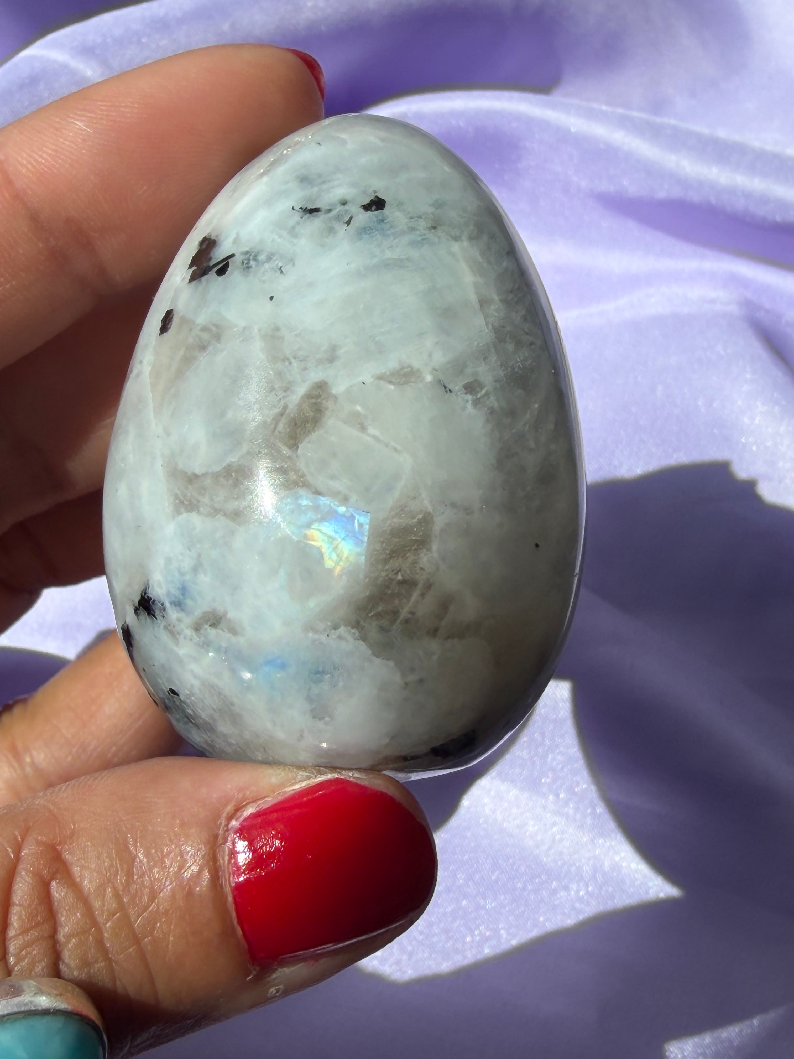 Flashy Rainbow Moonstone Egg – Free Standing Crystal Display from India, A