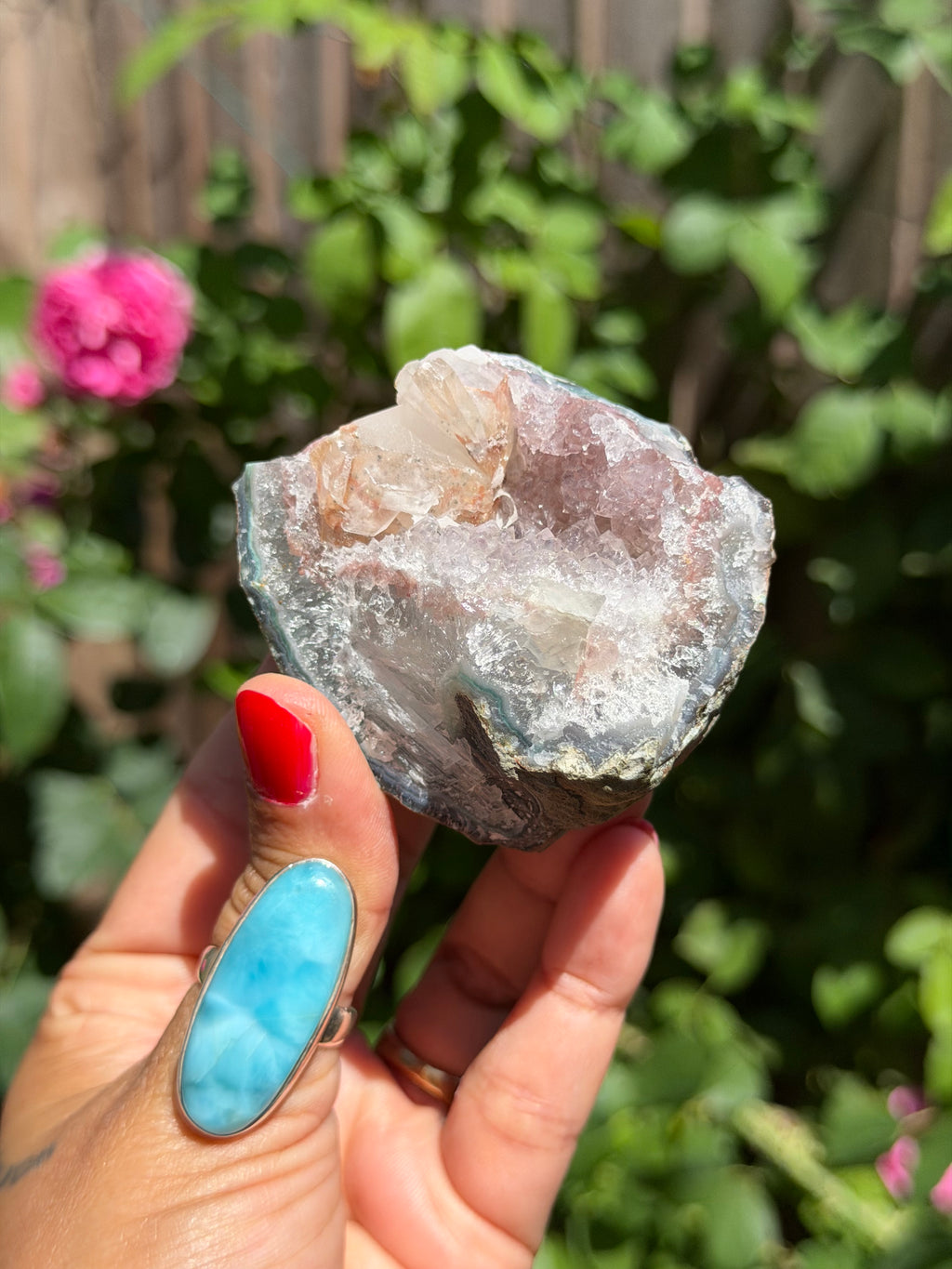 Standing Pink Amethyst with Calcite | Brazilian Crystal Specimen | 220g, f