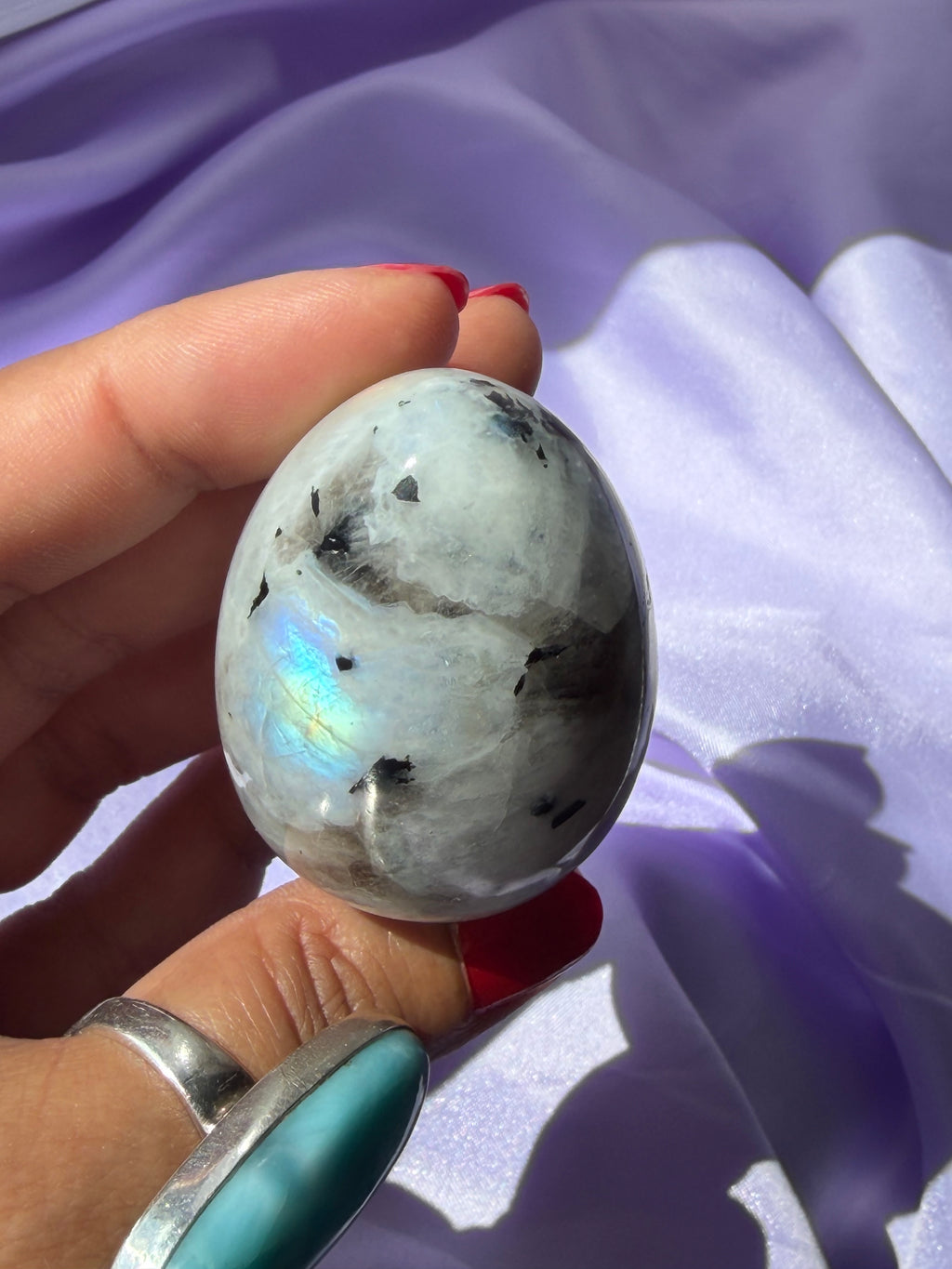 Premium Flashy Rainbow Moonstone Egg – Natural Crystal Display Piece from India, D