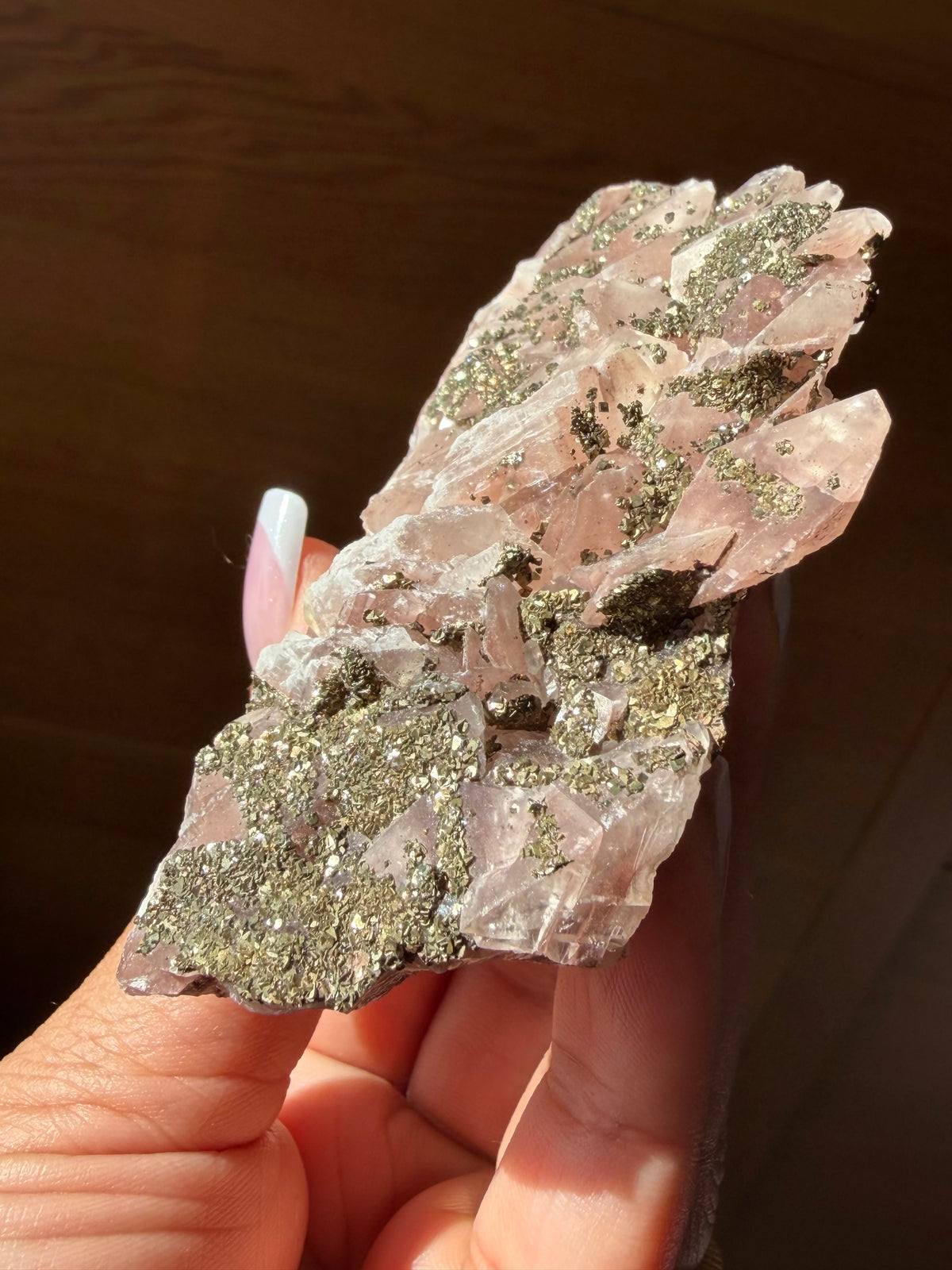 Rare Pink Benz Calcite with Pyrite from Inner Mongolia — 188g