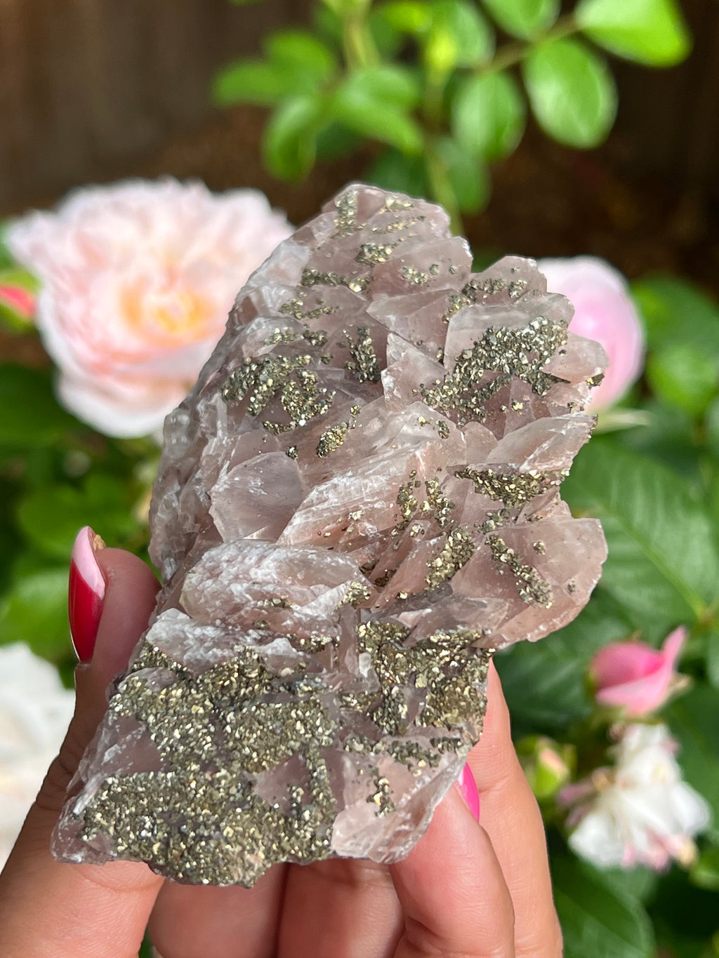 Rare Pink Benz Calcite with Pyrite from Inner Mongolia — 188g