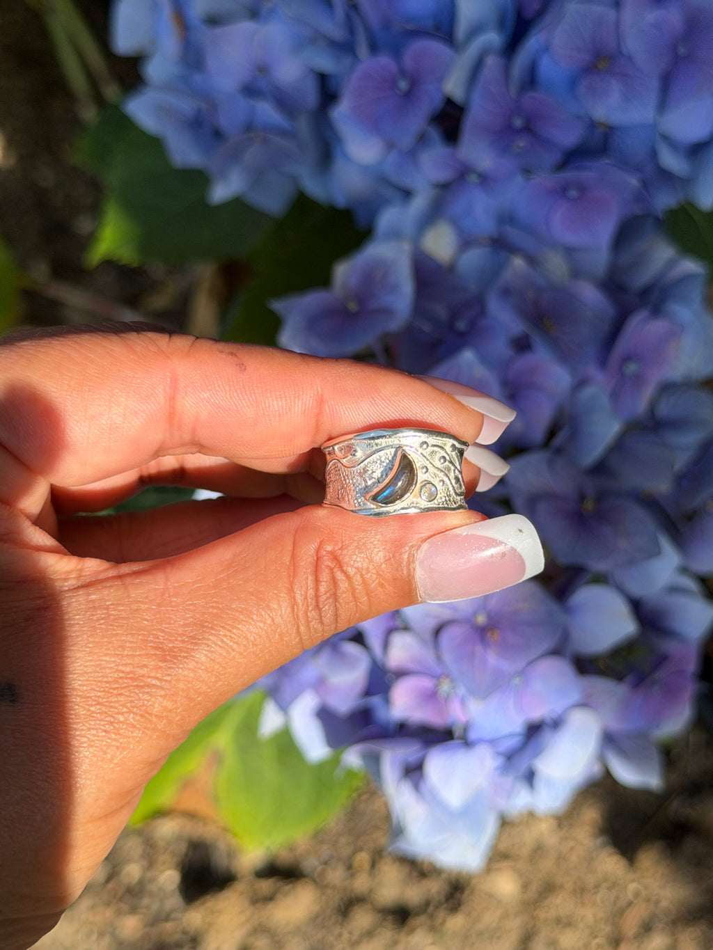 Labradorite Moon & Shooting Star Silver Ring | Handcrafted Adjustable Band
