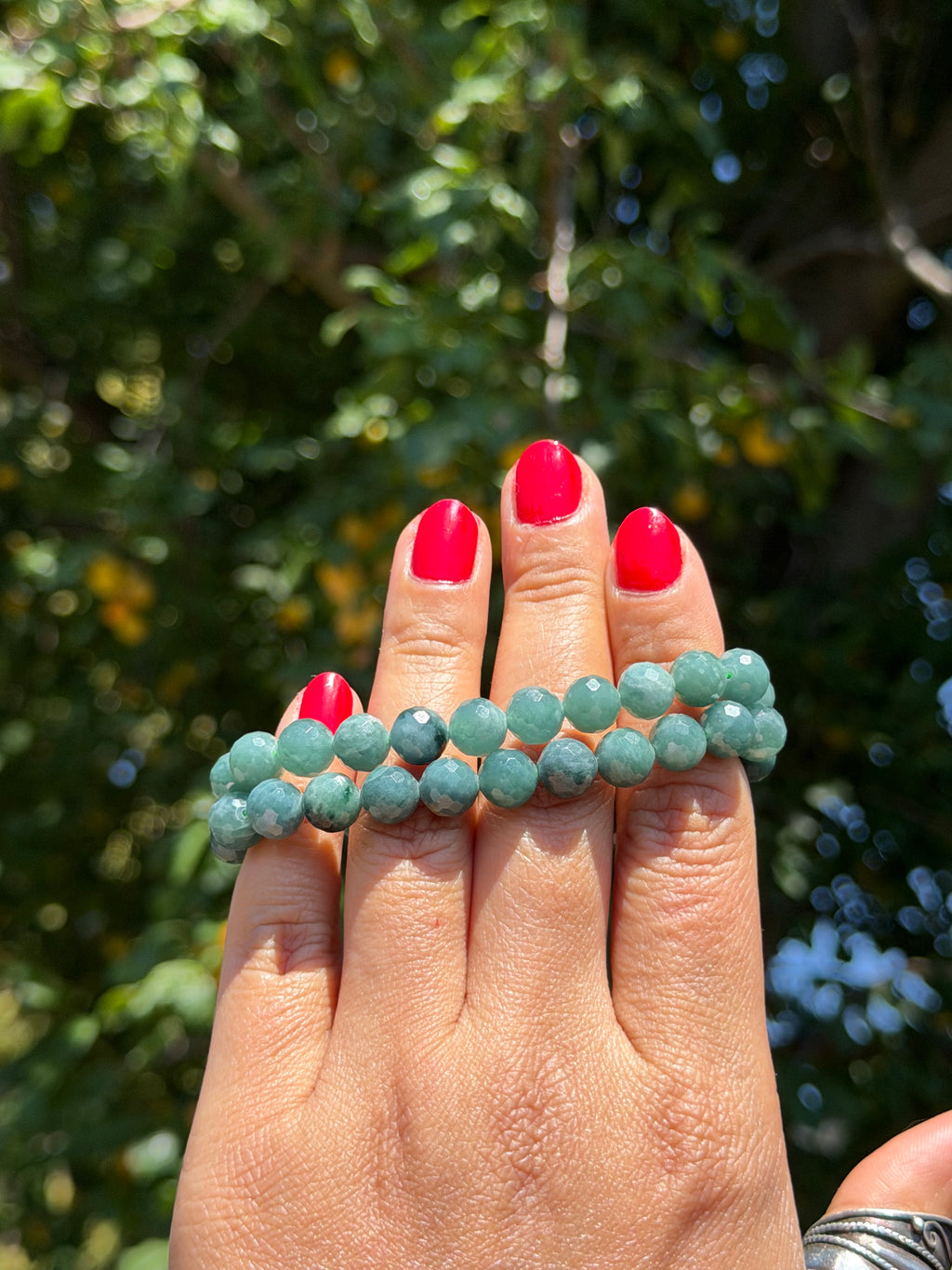 Blue Jade Faceted Bracelet 8mm | Natural Blue Jade Crystal Bracelet | Micro Cut Gemstone Stretch Bracelet | Calm, Wisdom & Prosperity