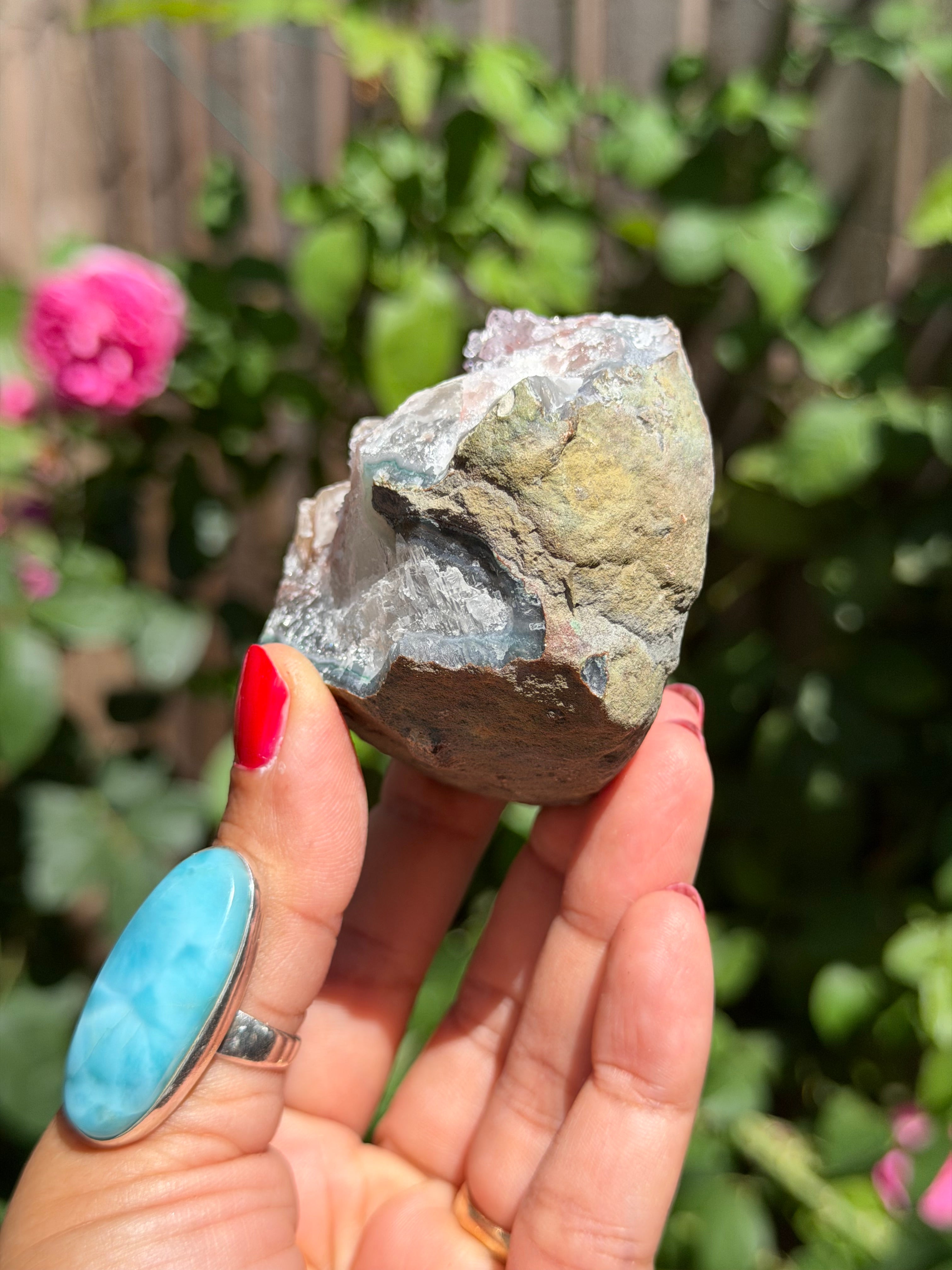 Standing Pink Amethyst with Calcite | Brazilian Crystal Specimen | 220g, f