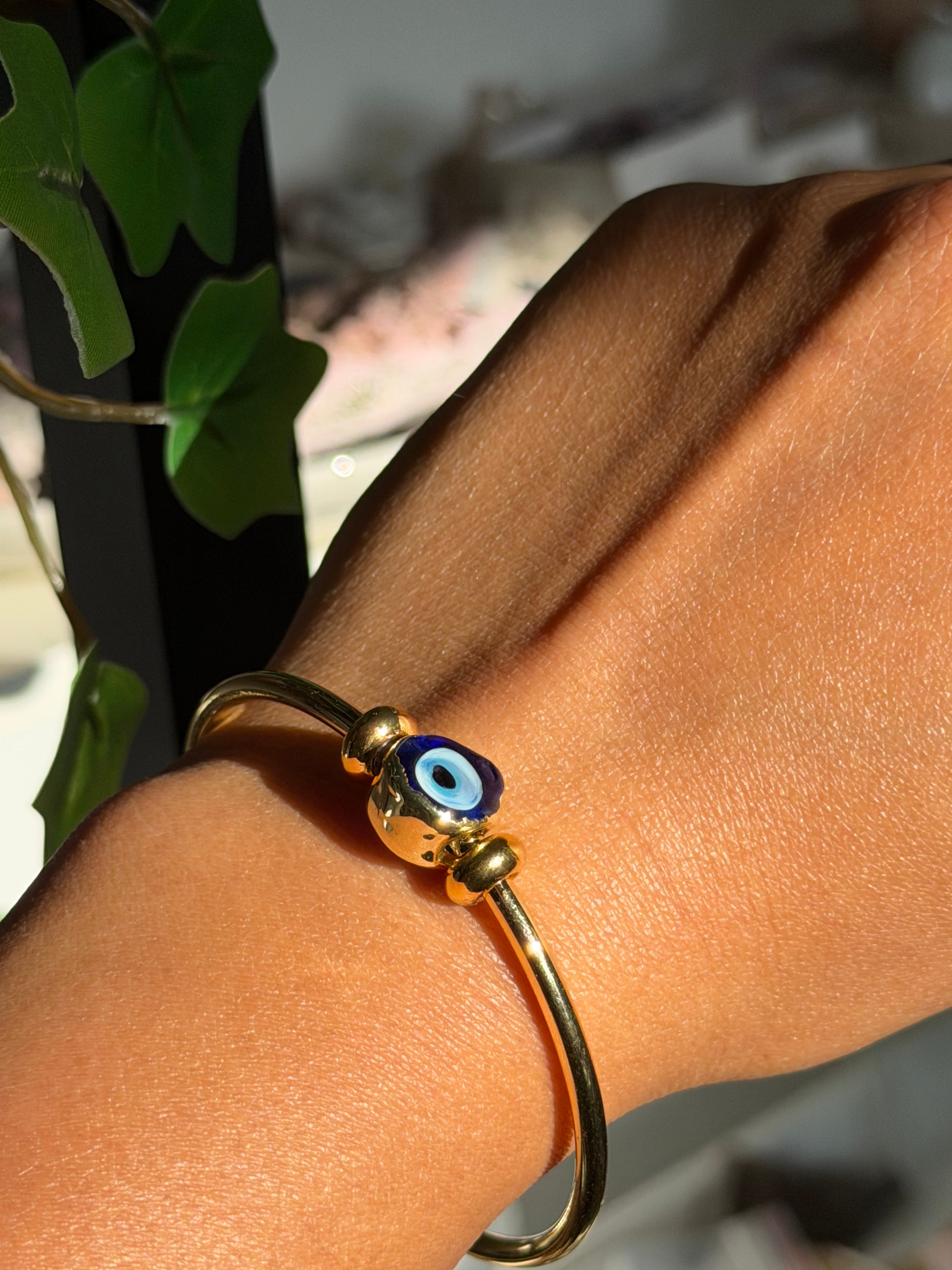 Gold Plated Adjustable Evil Eye Fidget Bracelet