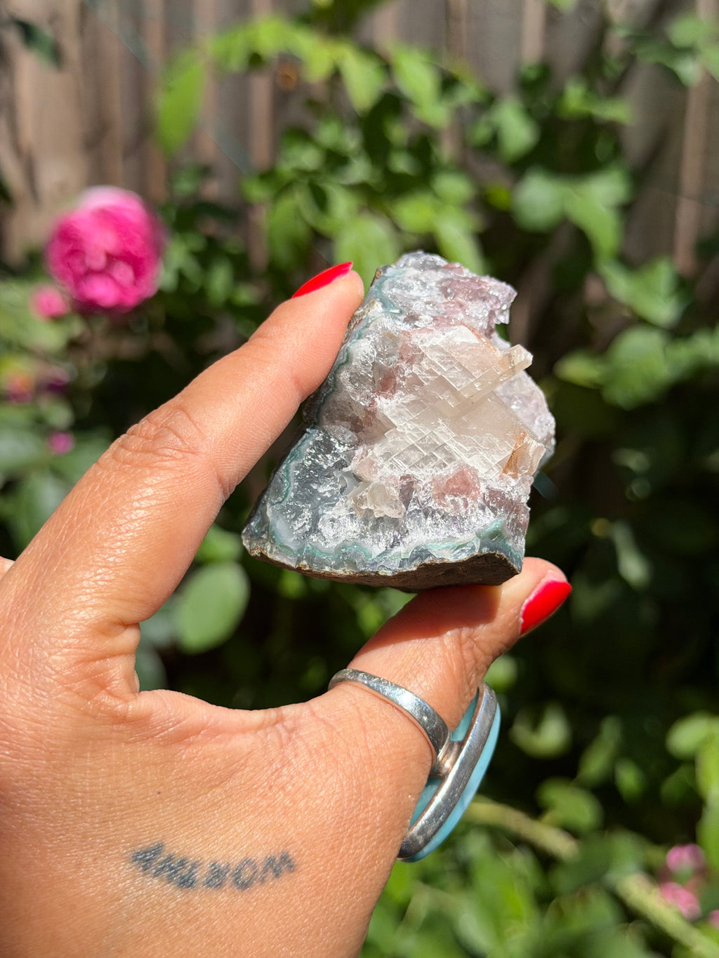 Standing Pink Amethyst with Calcite | Brazilian Crystal Specimen | 220g, f