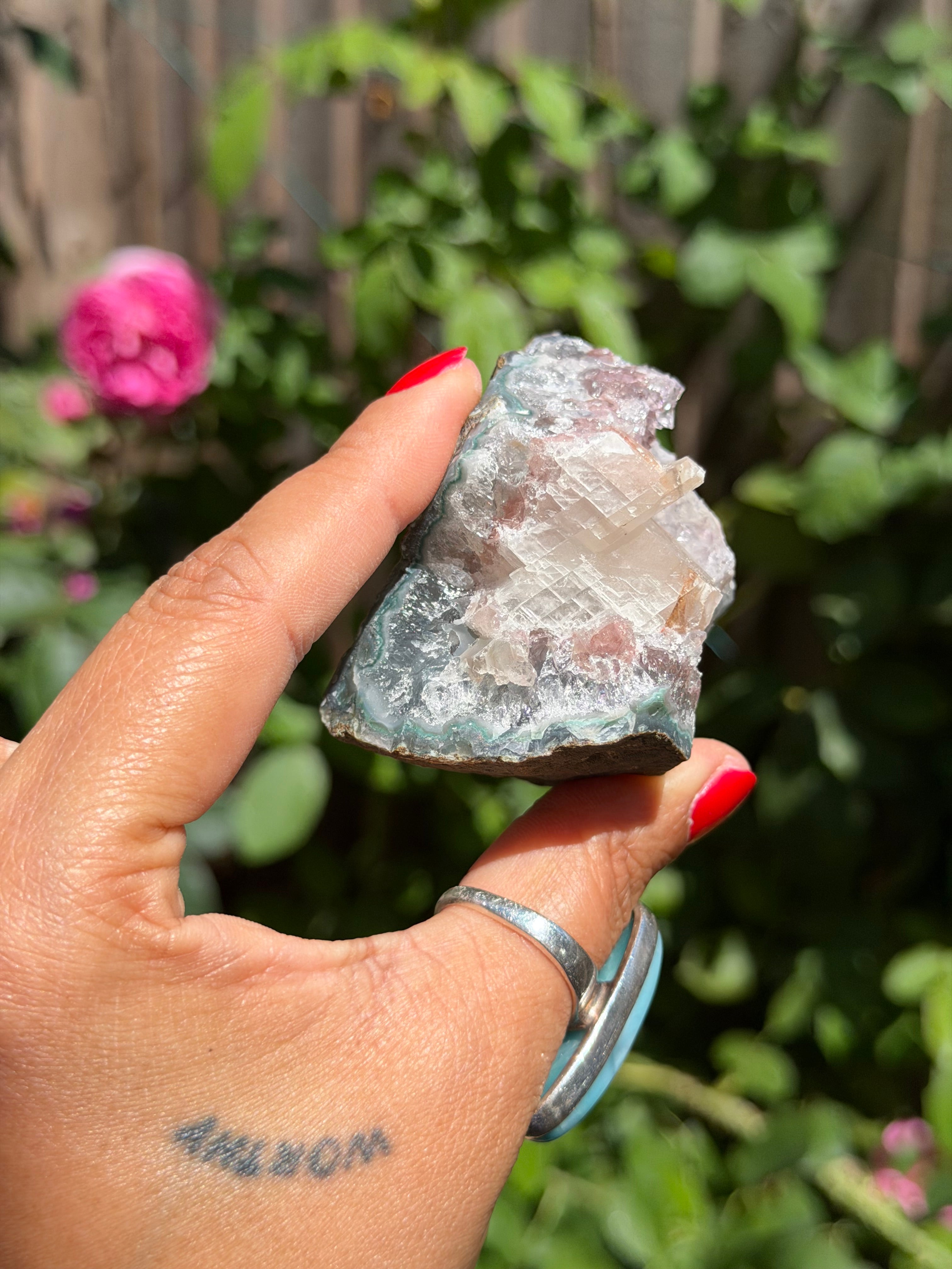 Standing Pink Amethyst with Calcite | Brazilian Crystal Specimen | 220g, f