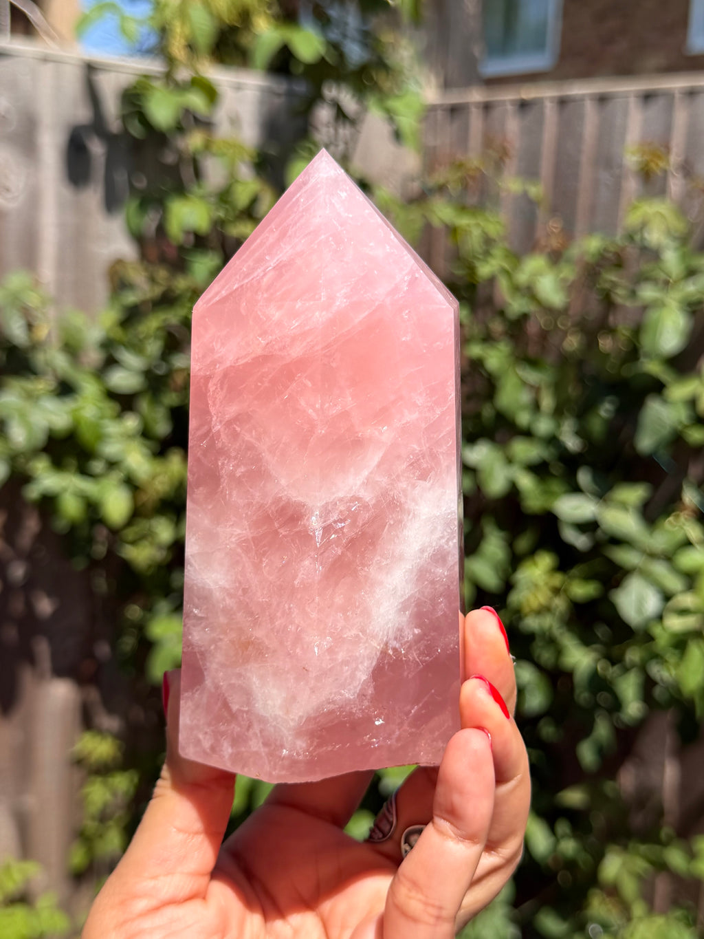 Vivid Pink Madagascar Rose Quartz Tower 892g | Natural Rainbow Inclusions & Feather Patterns | Large Crystal Point | Sainte Marie Gem Show