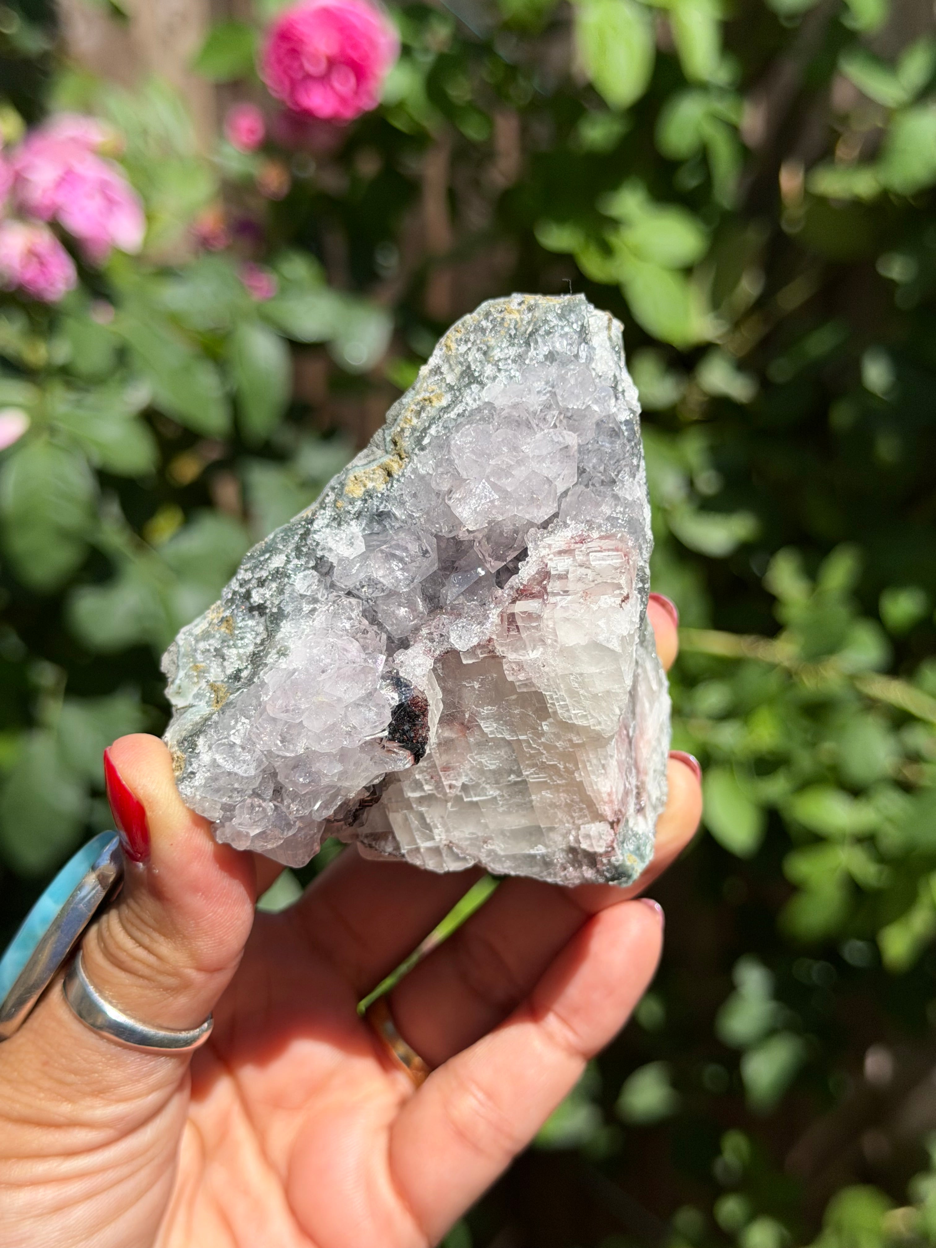 Standing Amethyst Flower with Calcite & Hematite | Brazilian Collector Specimen | 275g, D