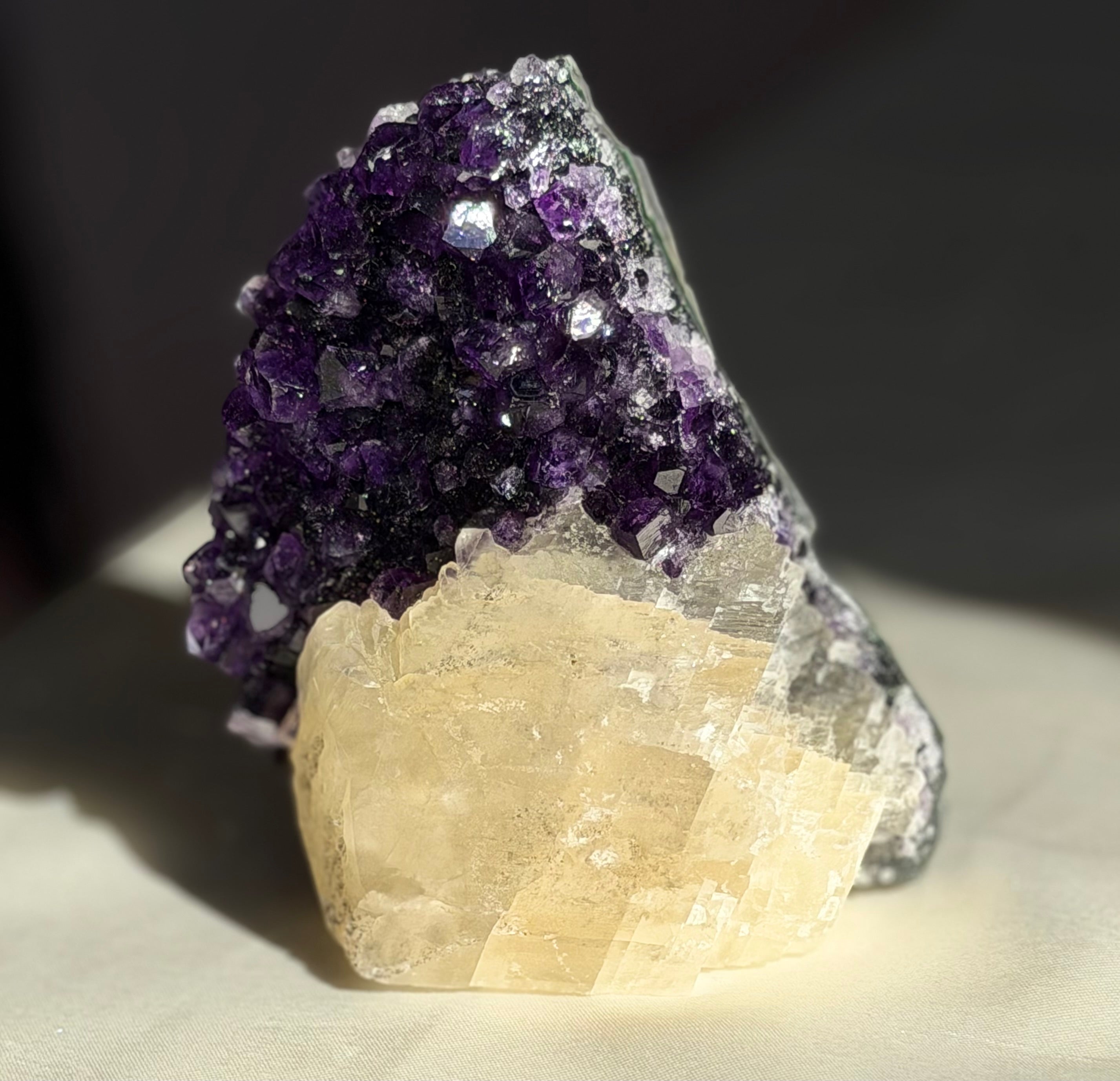 Dark Amethyst & Calcite Standing Mountain | Ametista do Sul, Brazil