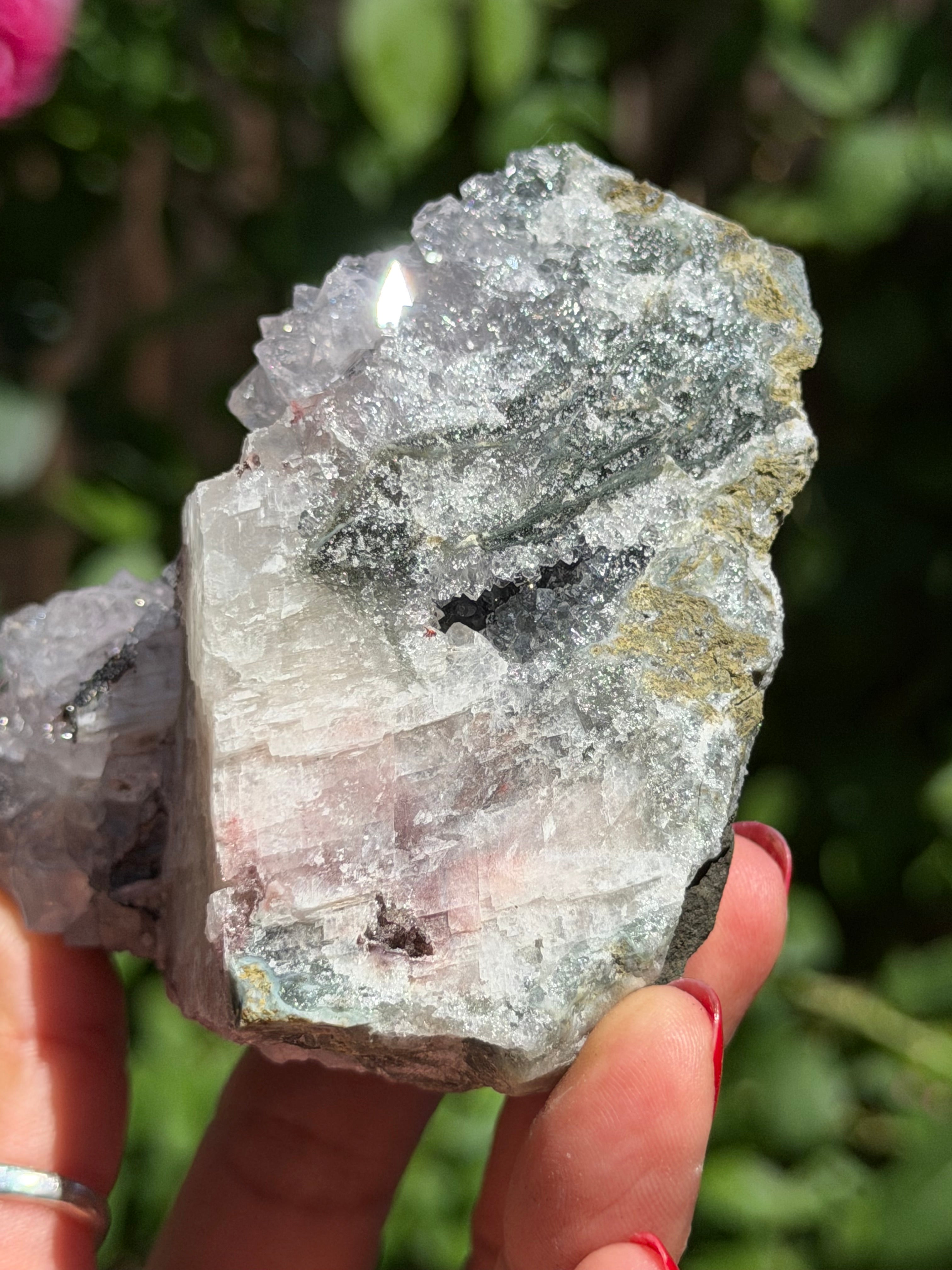 Standing Amethyst Flower with Calcite & Hematite | Brazilian Collector Specimen | 275g, D