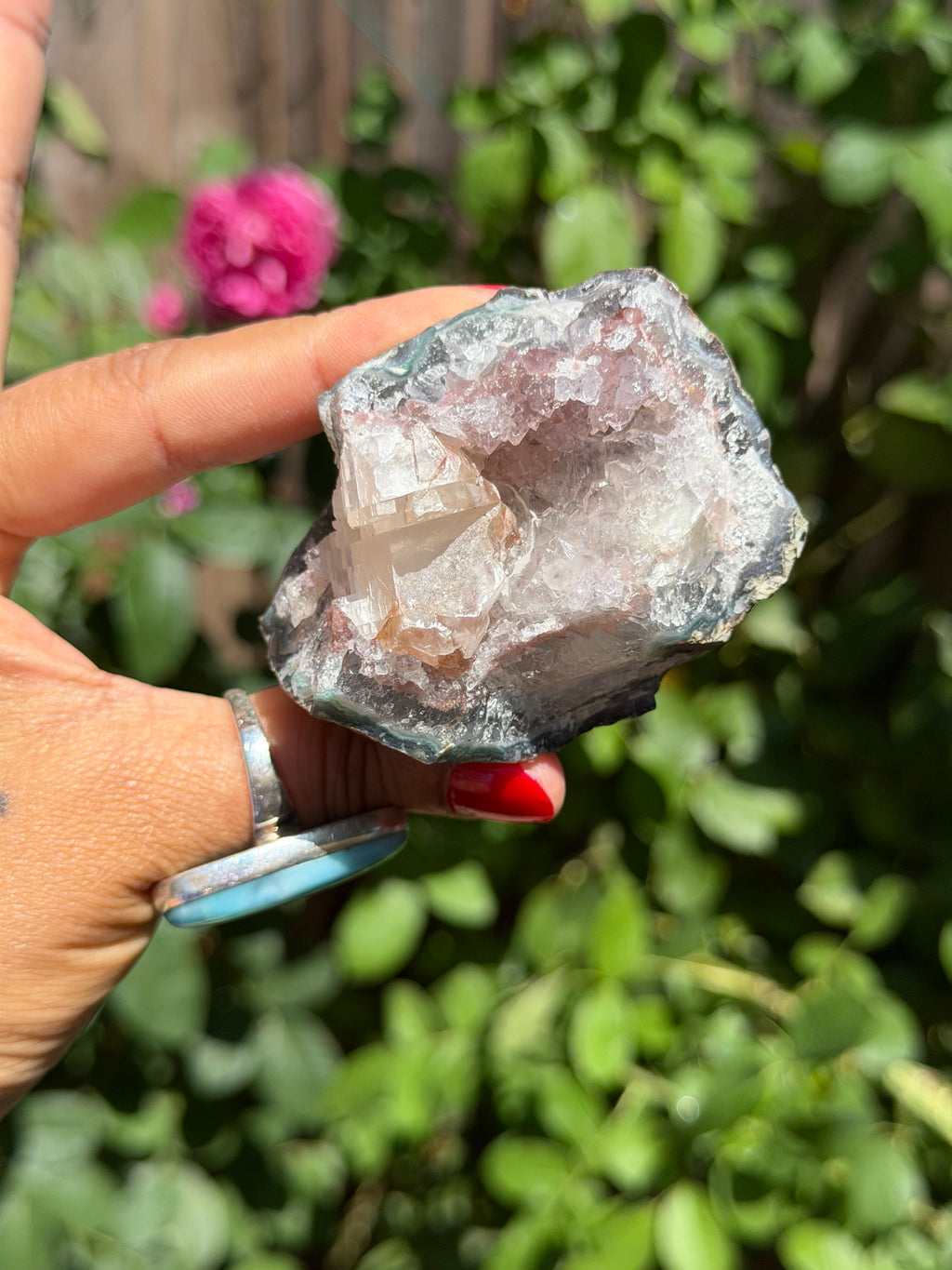 Standing Pink Amethyst with Calcite | Brazilian Crystal Specimen | 220g, f