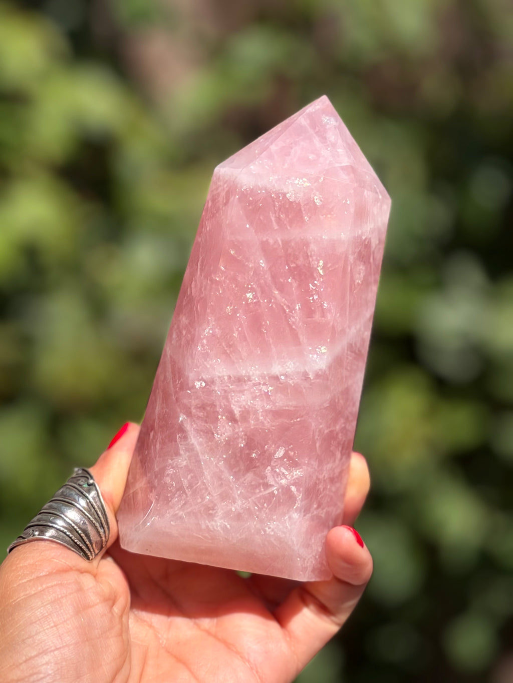 Madagascar Rose Quartz Tower 687g | Vivid Pink Crystal Point with Natural Rainbows & Feather Patterns | Sainte Marie Gem Show
