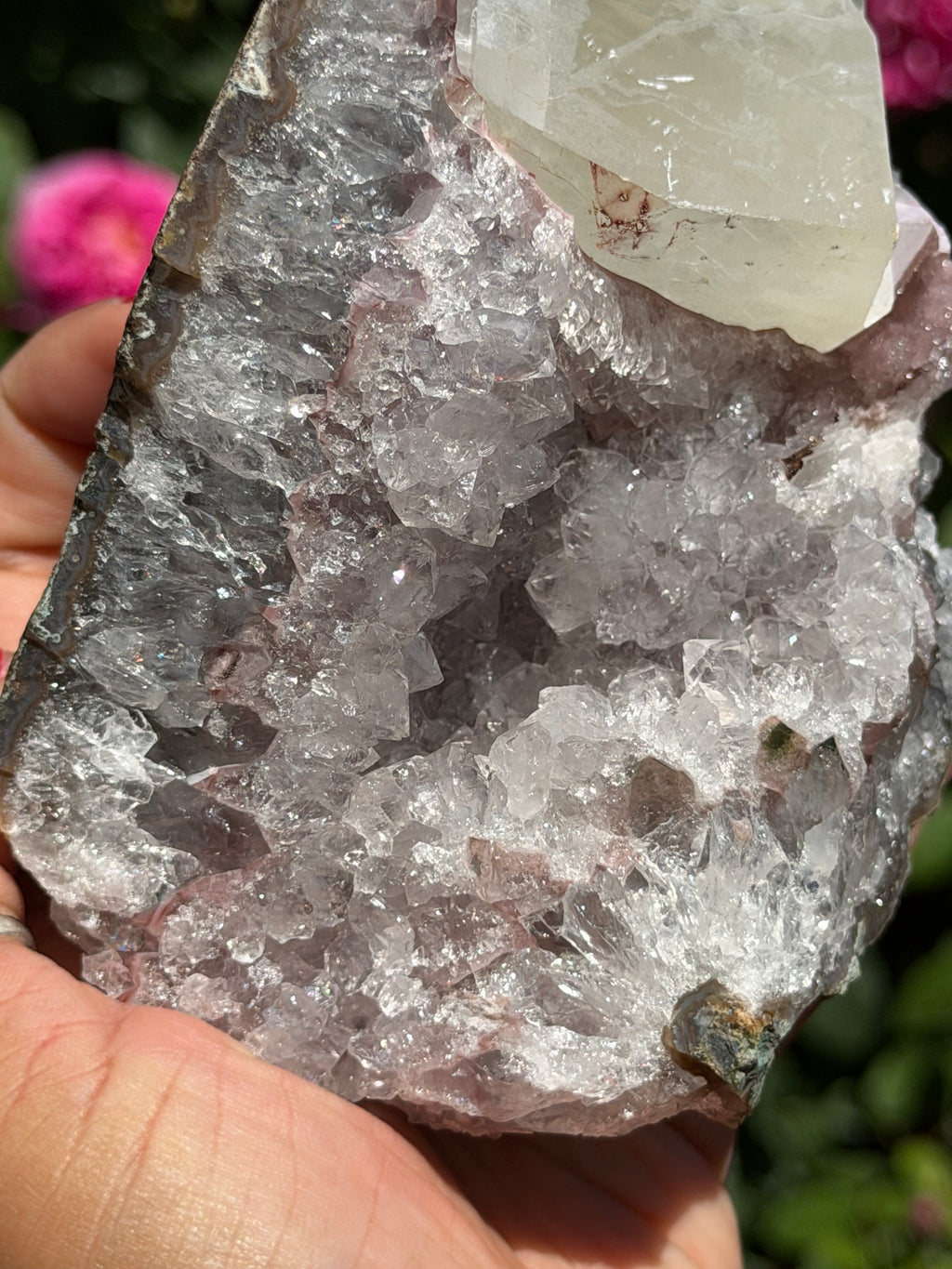 Pastel Rainbow Amethyst with Calcite | Standing Brazilian Crystal Cluster | 1kg