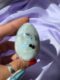 Flashy Rainbow Moonstone Egg – Free Standing Crystal Display from India, A