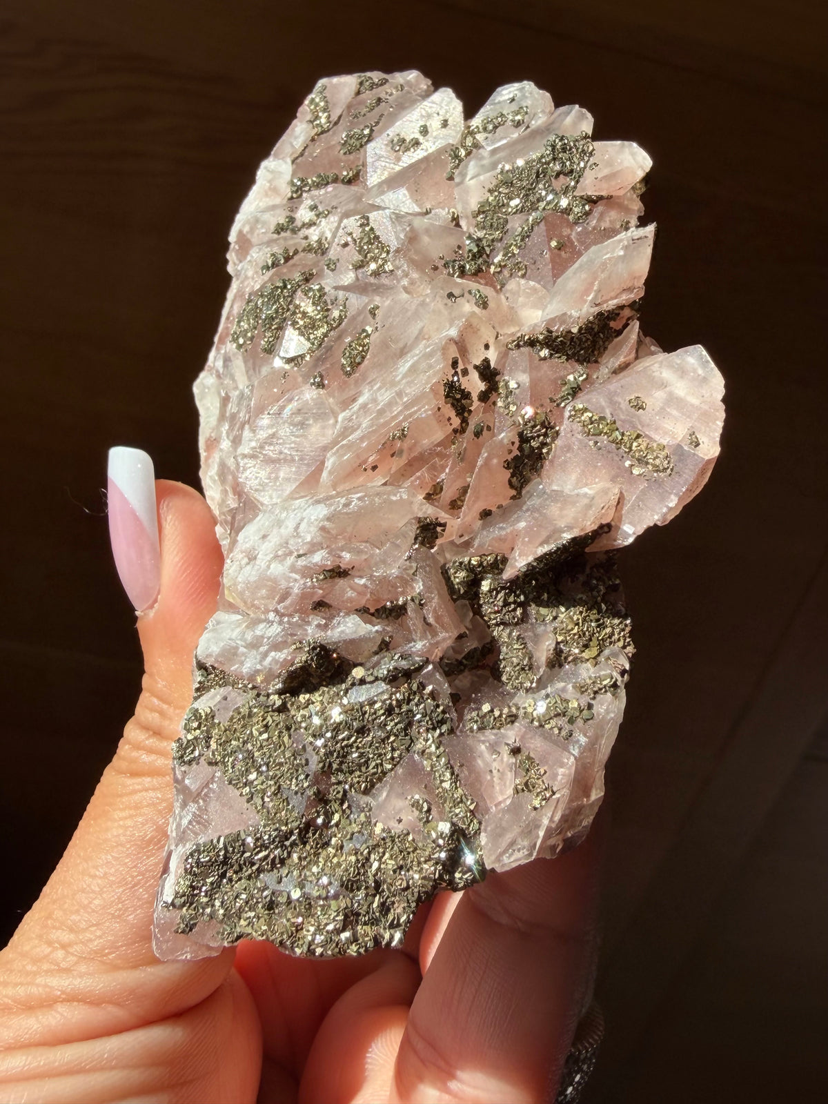 Rare Pink Benz Calcite with Pyrite from Inner Mongolia — 188g