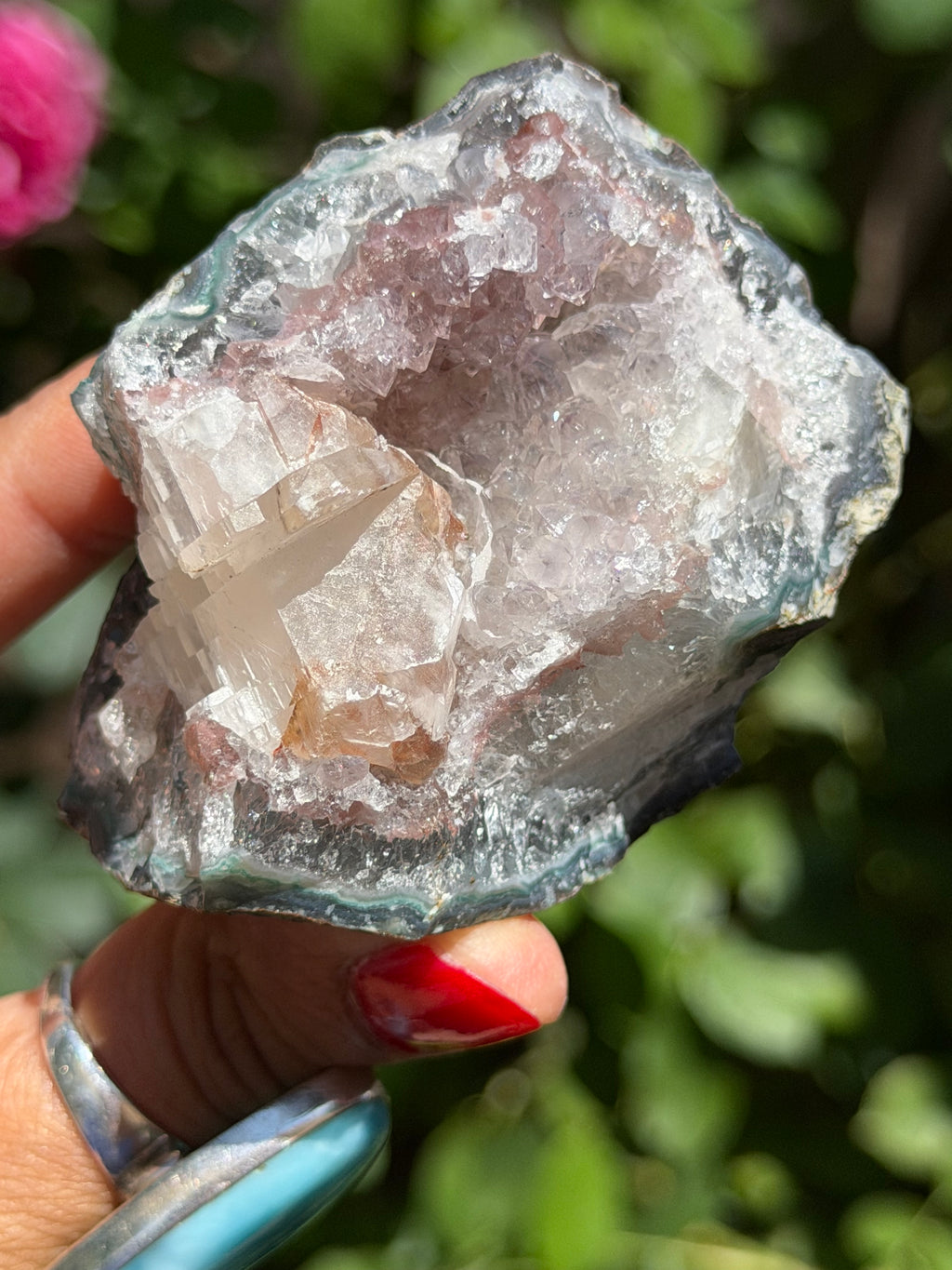 Standing Pink Amethyst with Calcite | Brazilian Crystal Specimen | 220g, f