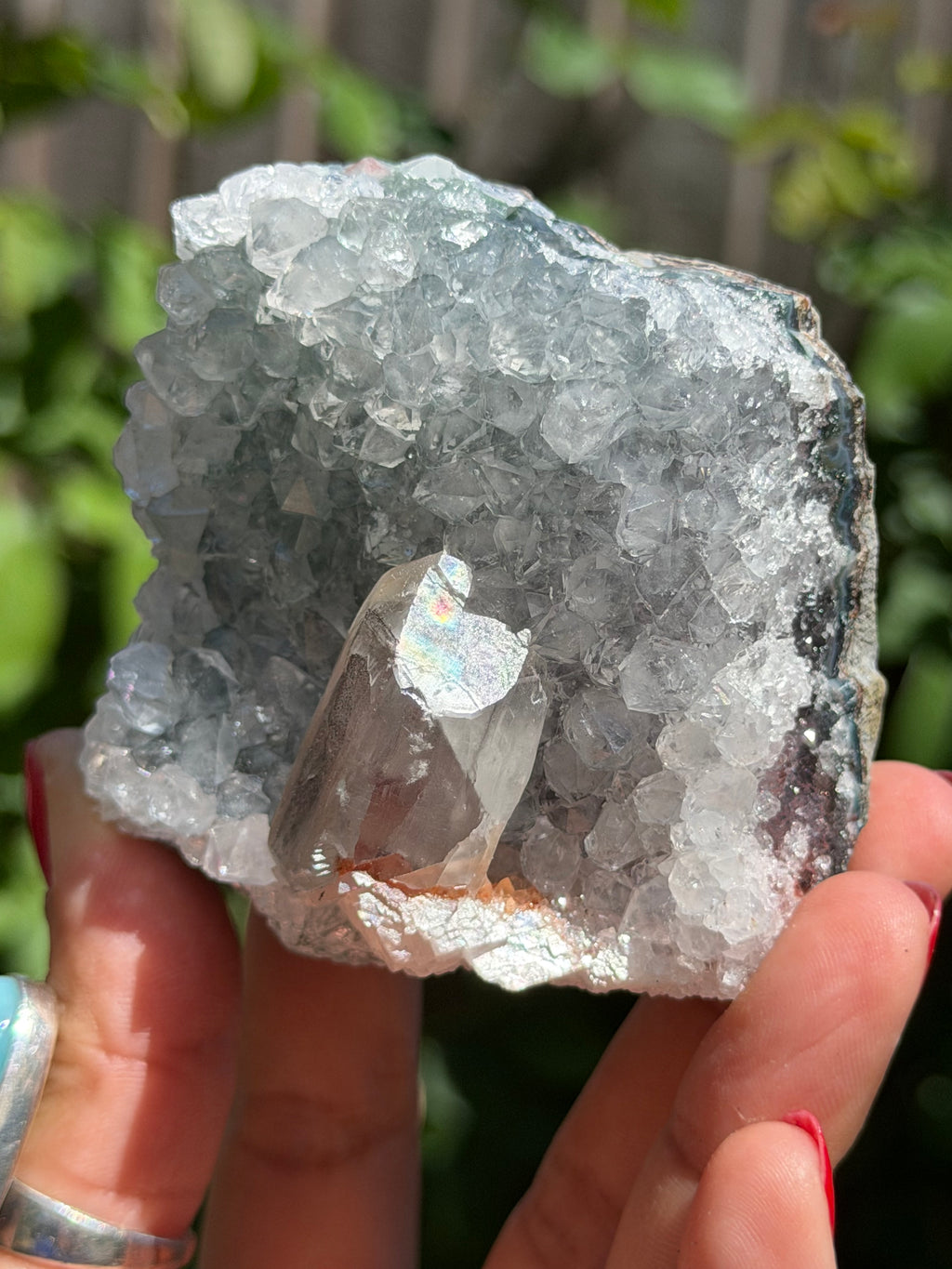 Rainbow Amethyst with Calcite & Moss Agate | 243g Standing Brazilian Crystal | Collector Specimen | Ametista do Sul Brazil, D