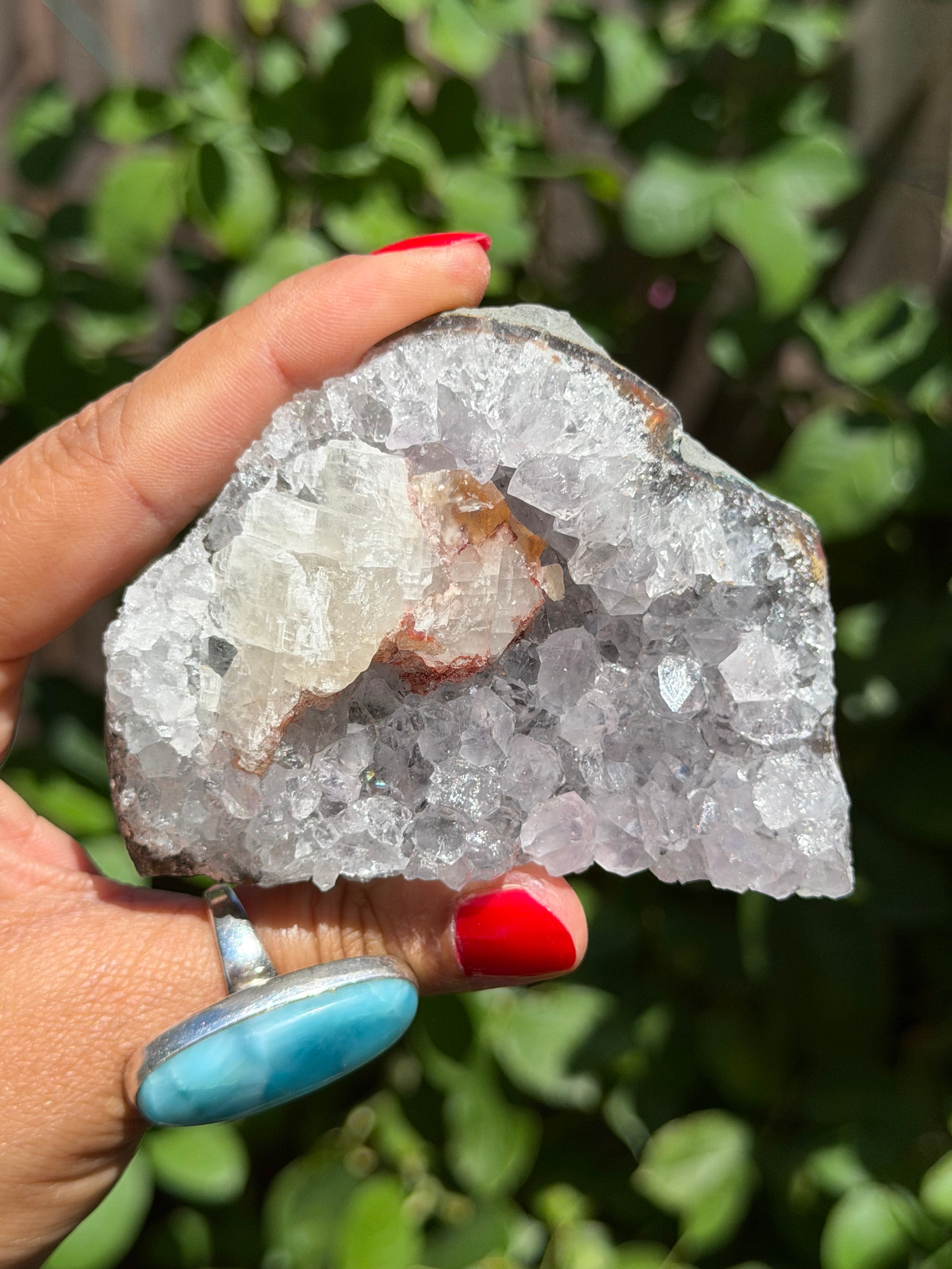 Standing Brazilian Amethyst with Calcite | Sparkly Collector Crystal Specimen | 195g, h