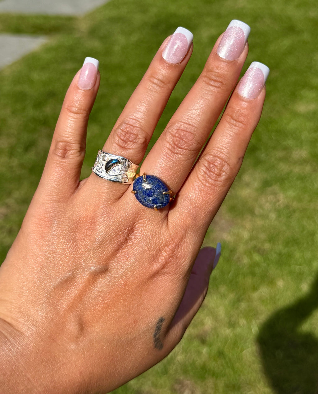 Labradorite Moon & Shooting Star Silver Ring | Handcrafted Adjustable Band