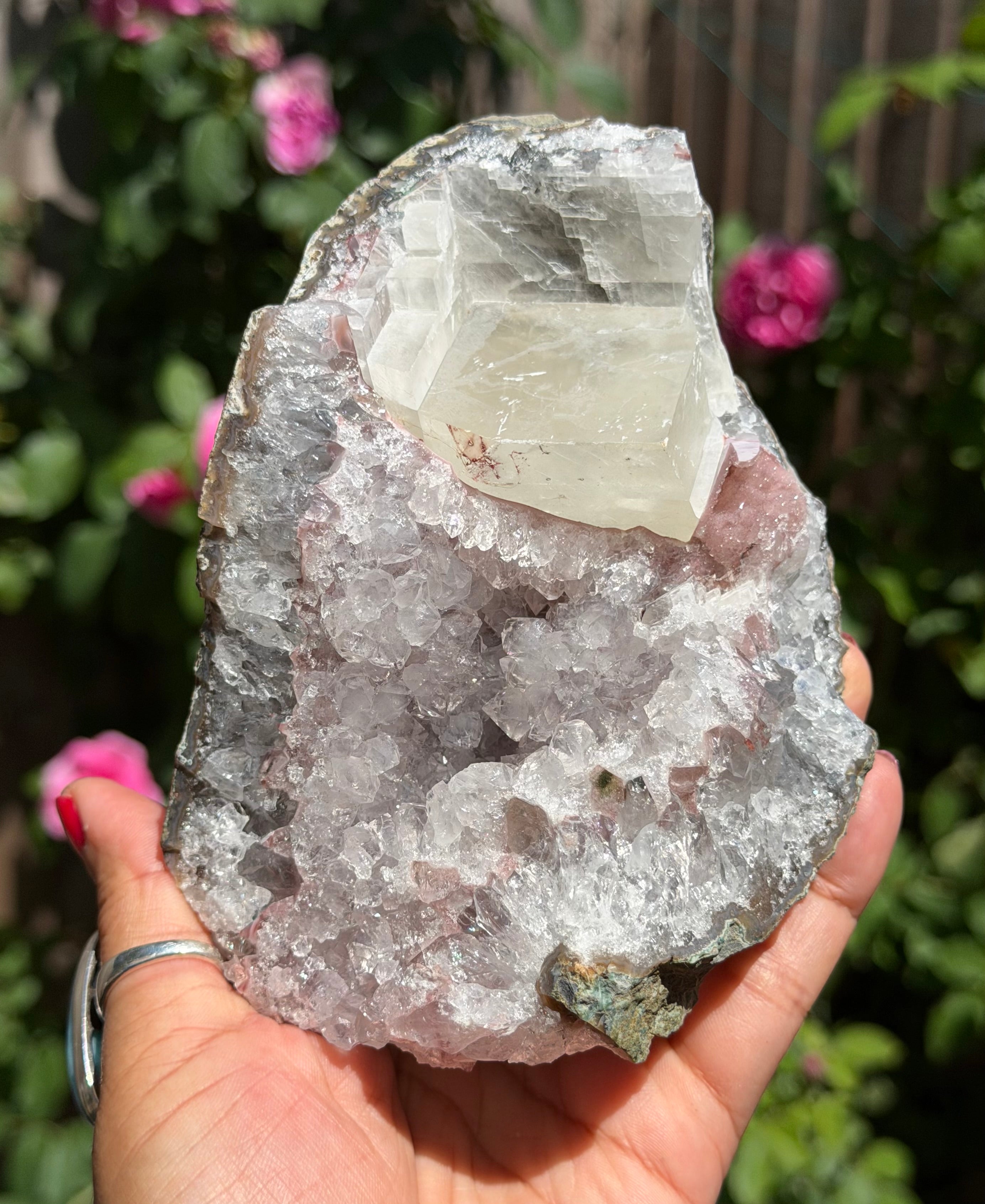 Pastel Rainbow Amethyst with Calcite | Standing Brazilian Crystal Cluster | 1kg