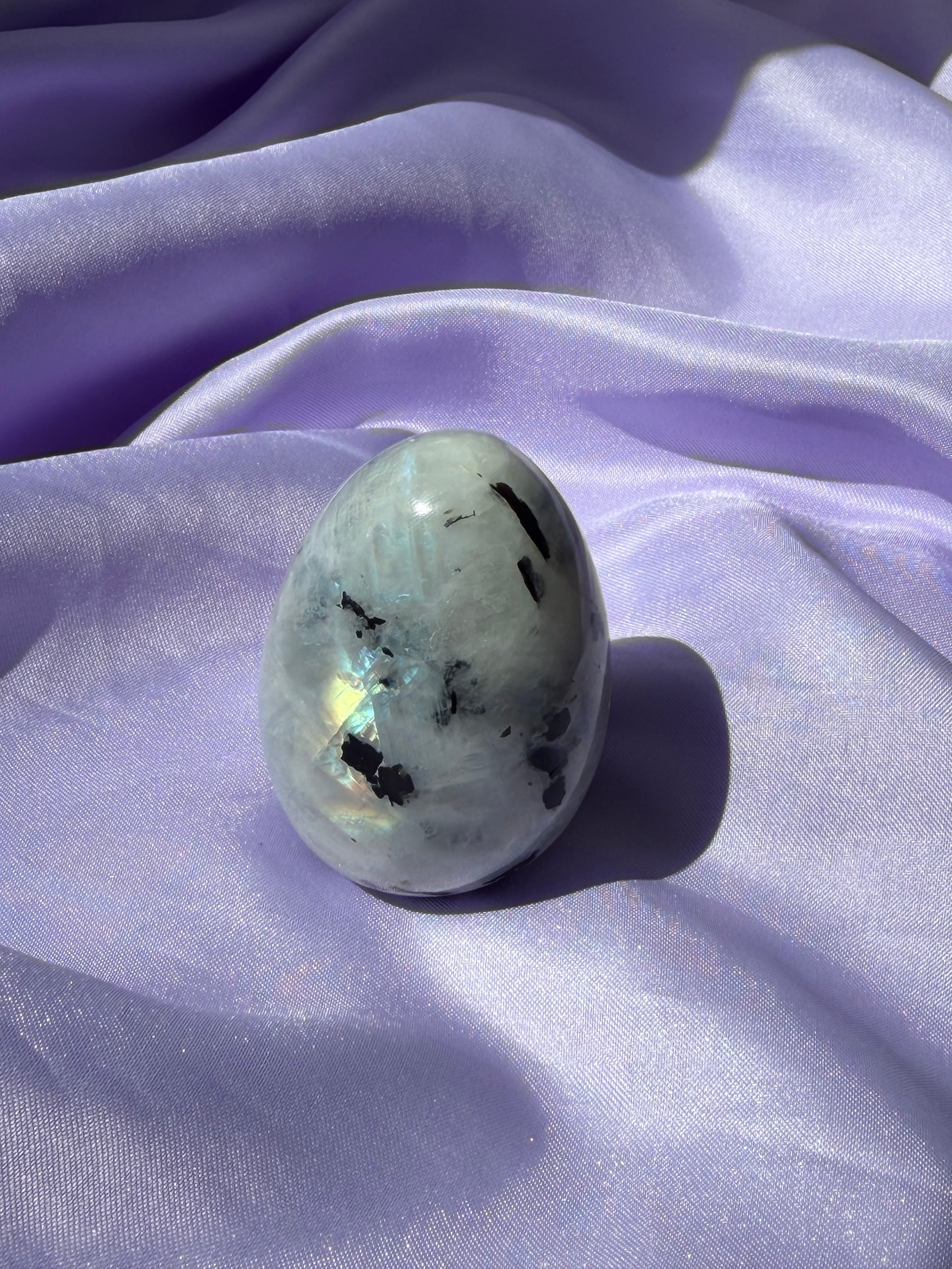 Flashy Rainbow Moonstone Egg – Free Standing Crystal Display from India, A