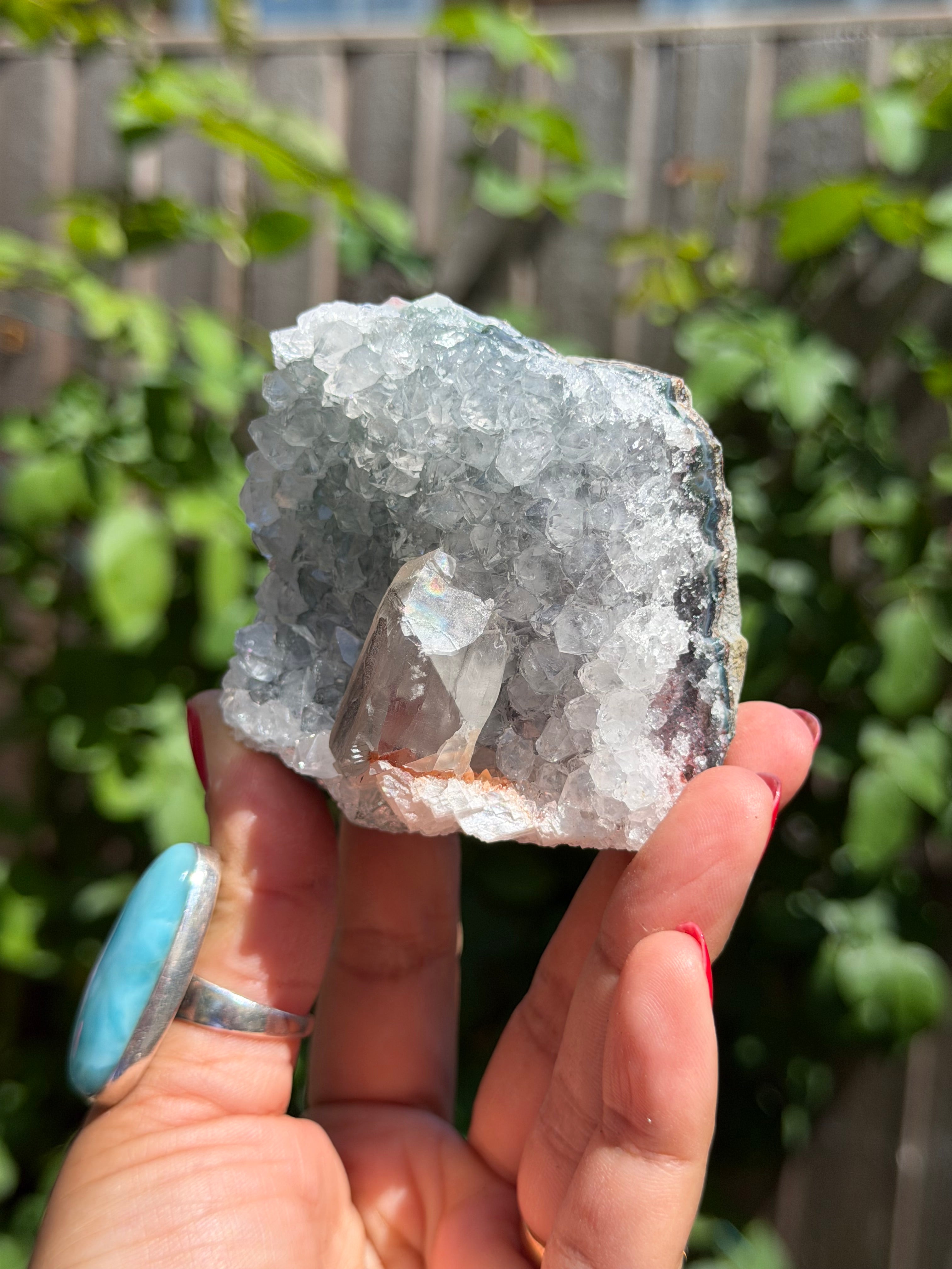 Rainbow Amethyst with Calcite & Moss Agate | 243g Standing Brazilian Crystal | Collector Specimen | Ametista do Sul Brazil, D