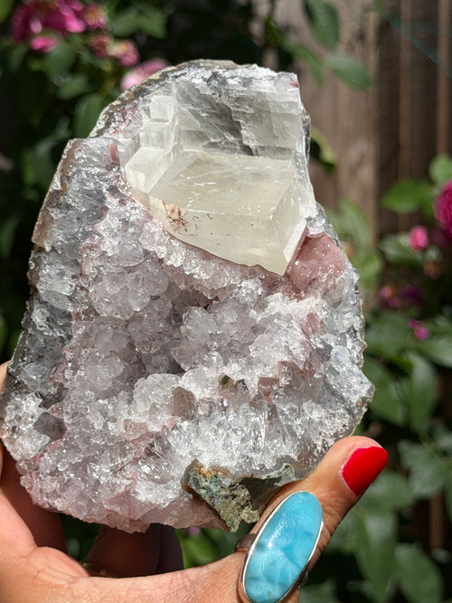 Pastel Rainbow Amethyst with Calcite | Standing Brazilian Crystal Cluster | 1kg