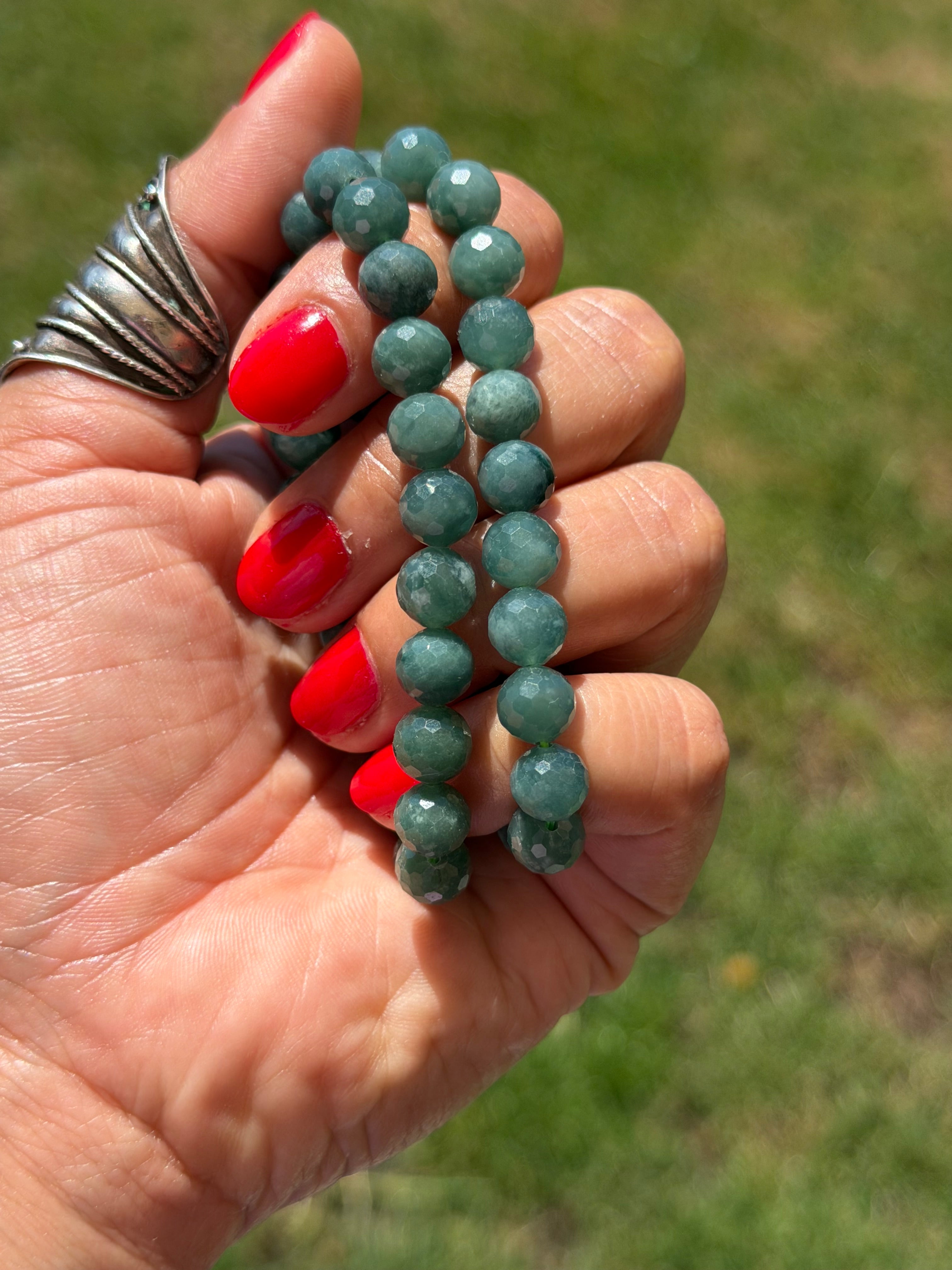 Blue Jade Faceted Bracelet 8mm | Natural Blue Jade Crystal Bracelet | Micro Cut Gemstone Stretch Bracelet | Calm, Wisdom & Prosperity