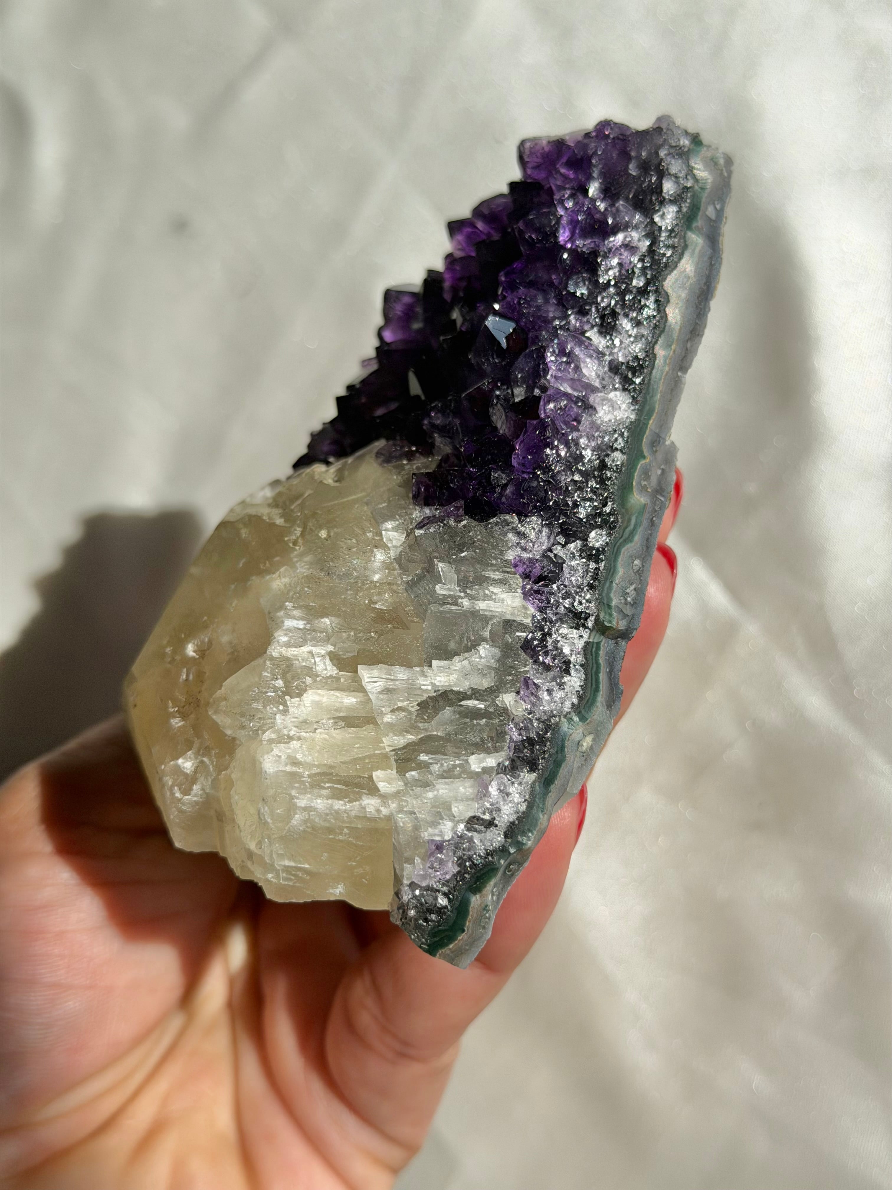 Dark Amethyst & Calcite Standing Mountain | Ametista do Sul, Brazil