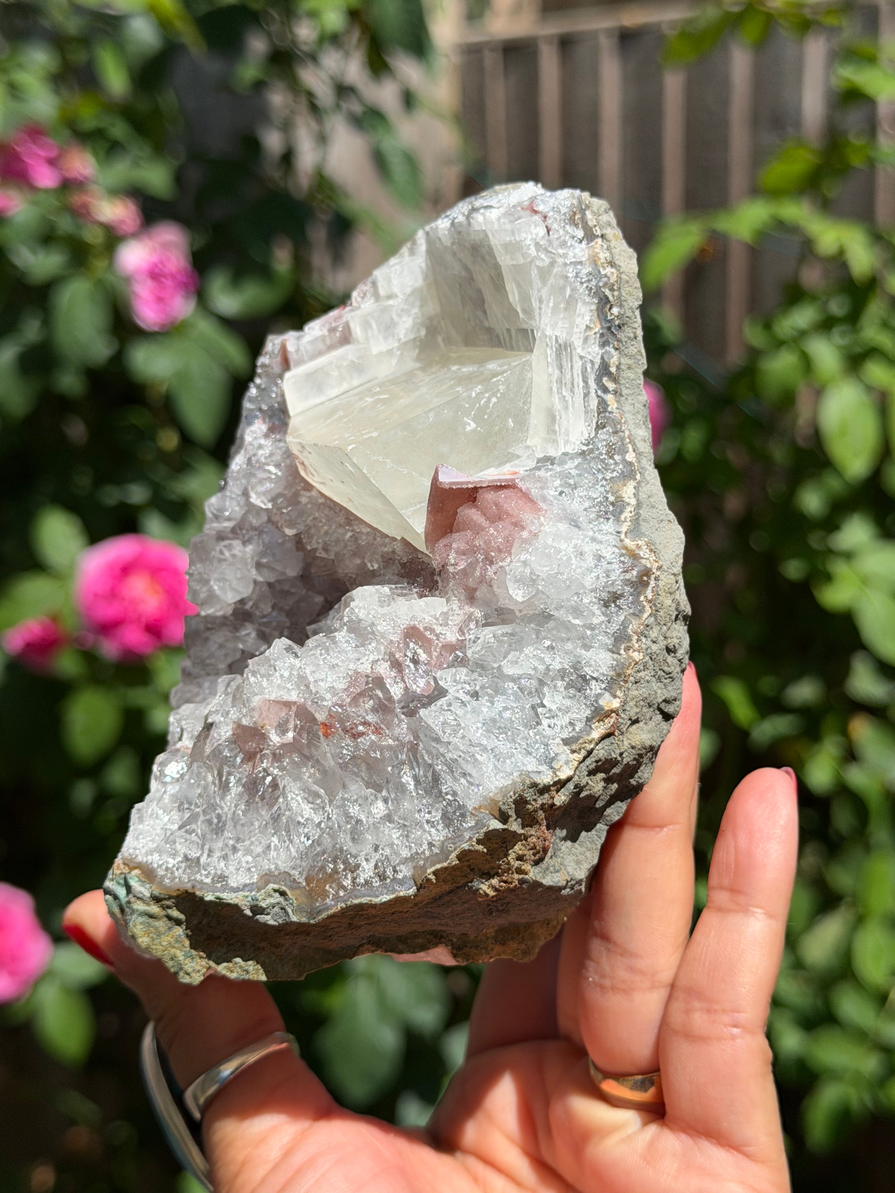 Pastel Rainbow Amethyst with Calcite | Standing Brazilian Crystal Cluster | 1kg