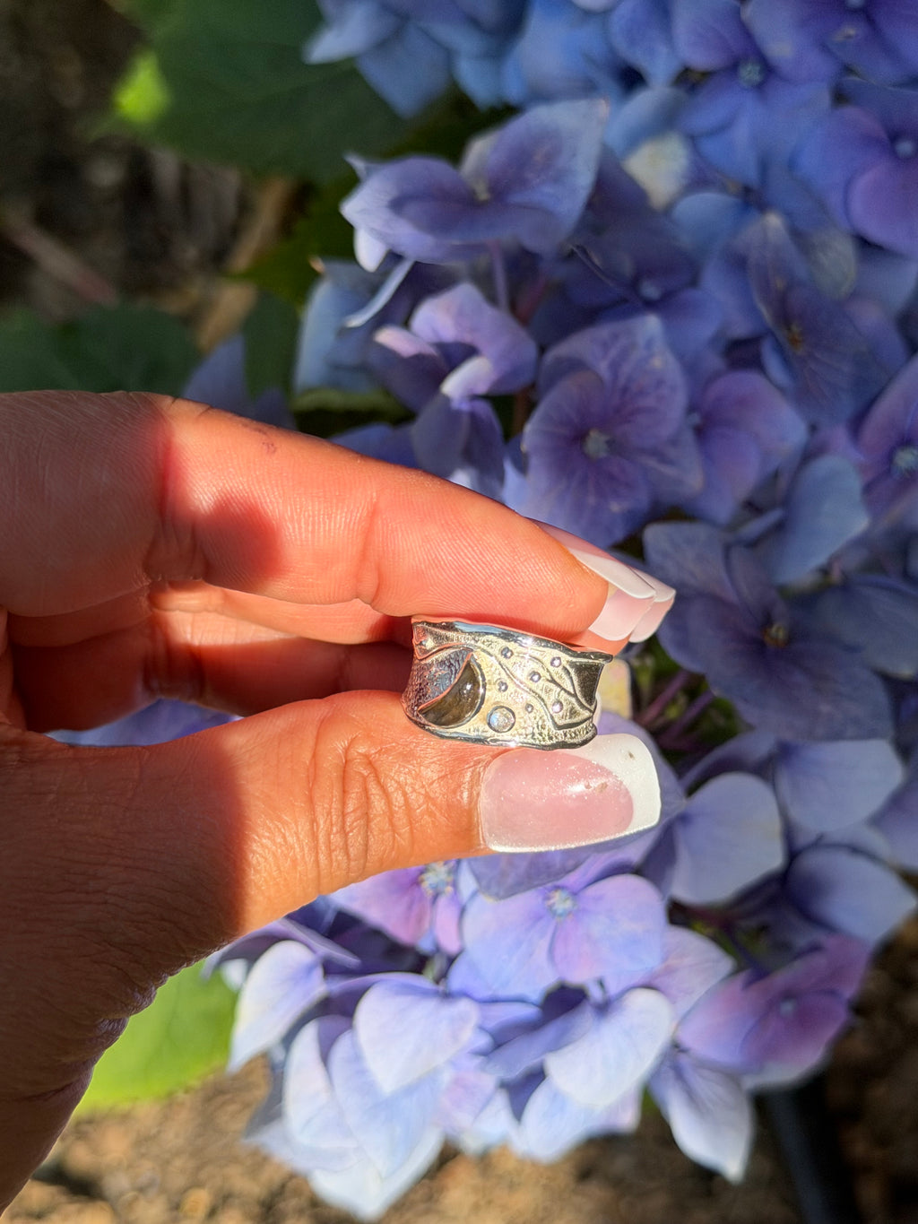 Labradorite Moon & Shooting Star Silver Ring | Handcrafted Adjustable Band