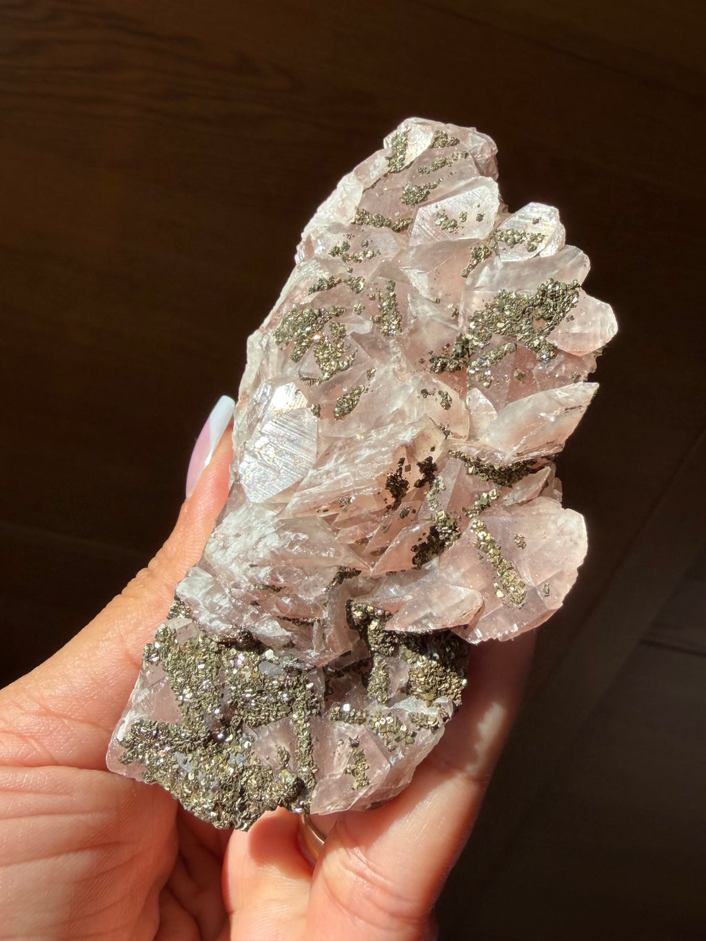 Rare Pink Benz Calcite with Pyrite from Inner Mongolia — 188g