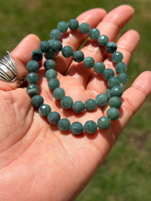 Blue Jade Faceted Bracelet 8mm | Natural Blue Jade Crystal Bracelet | Micro Cut Gemstone Stretch Bracelet | Calm, Wisdom & Prosperity