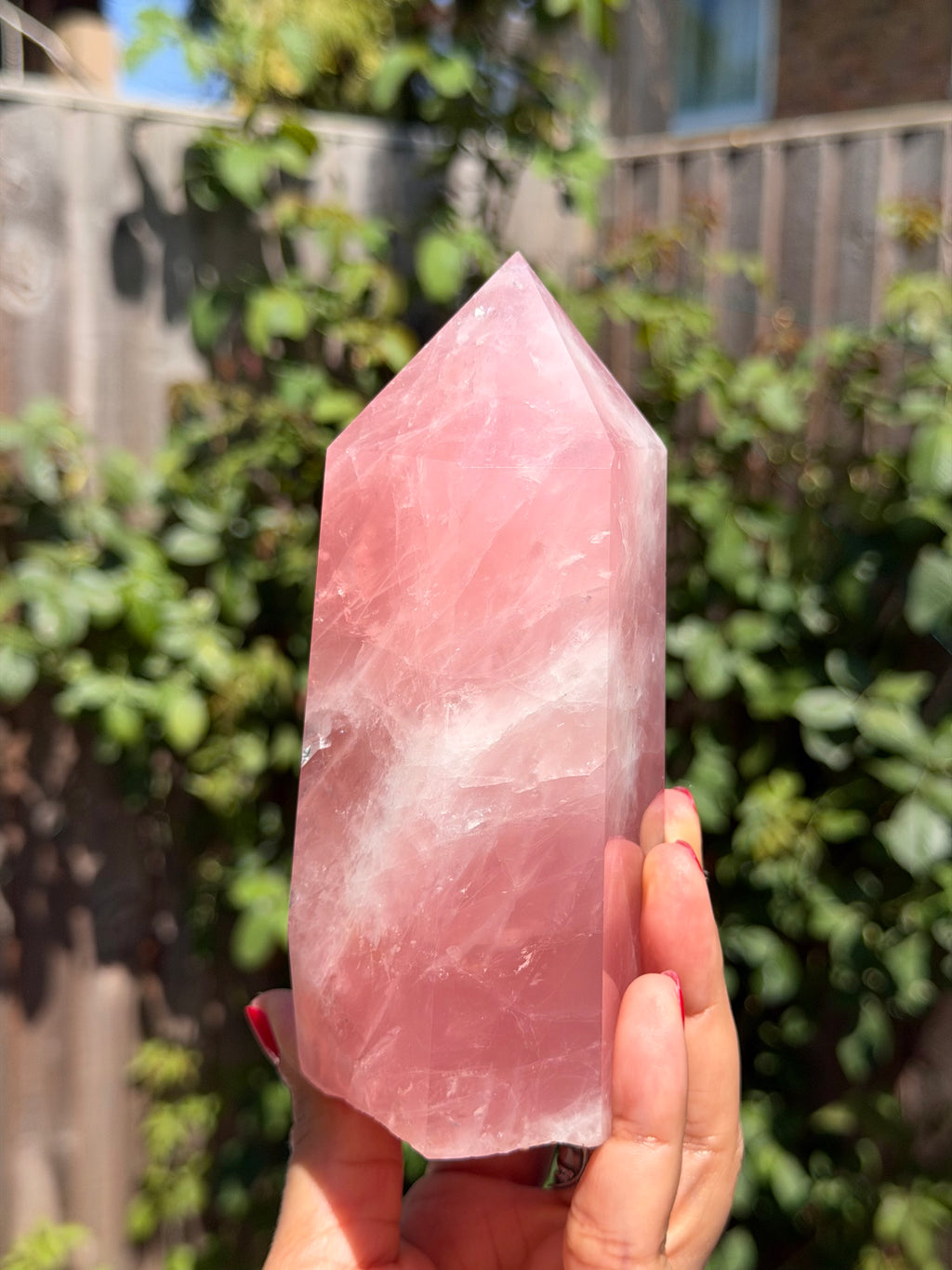Vivid Pink Madagascar Rose Quartz Tower 892g | Natural Rainbow Inclusions & Feather Patterns | Large Crystal Point | Sainte Marie Gem Show