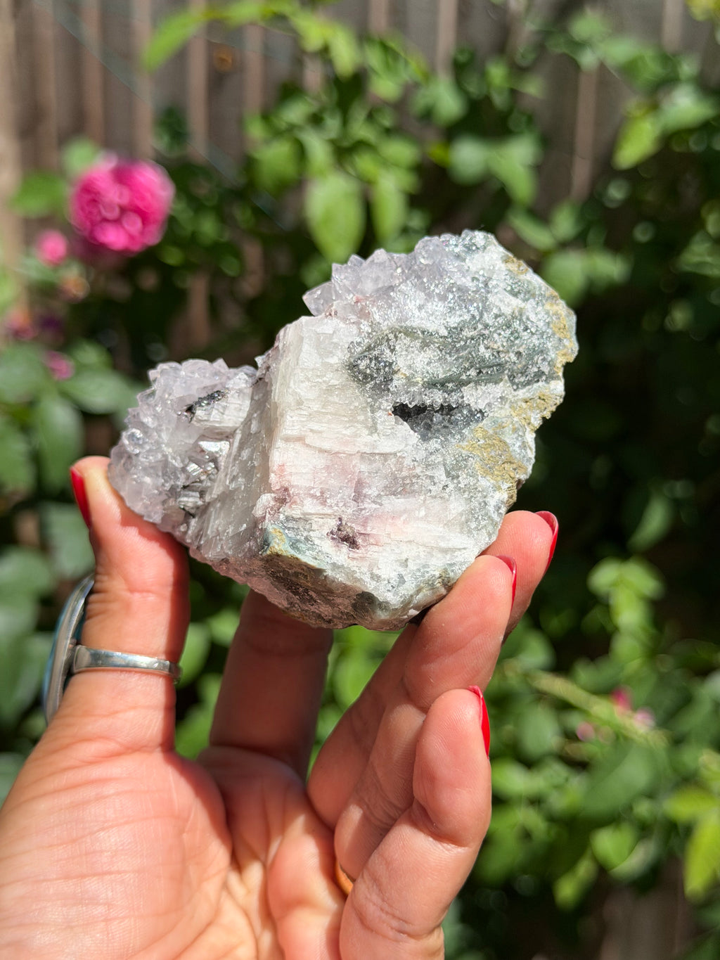 Standing Amethyst Flower with Calcite & Hematite | Brazilian Collector Specimen | 275g, D