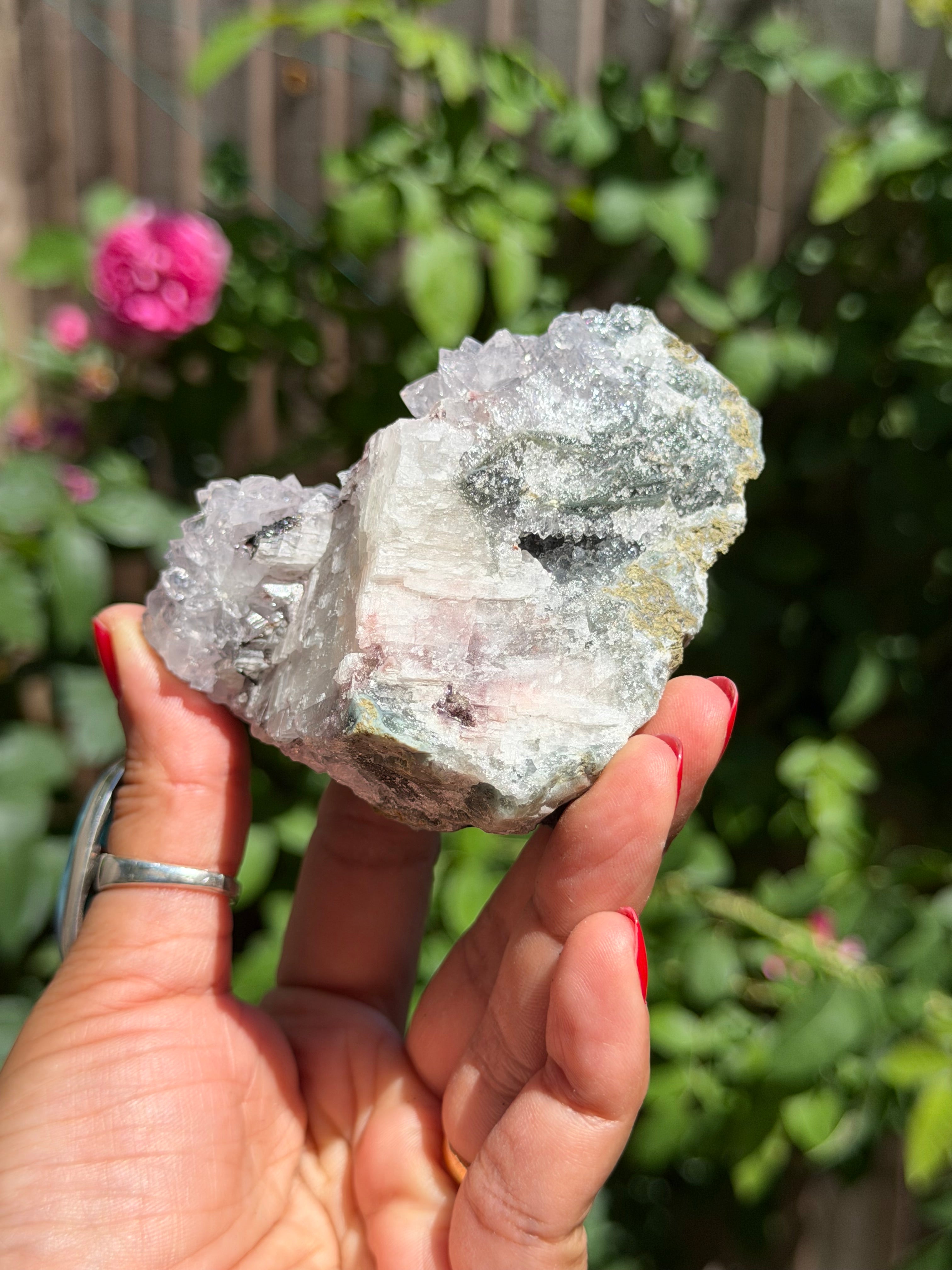 Standing Amethyst Flower with Calcite & Hematite | Brazilian Collector Specimen | 275g, D