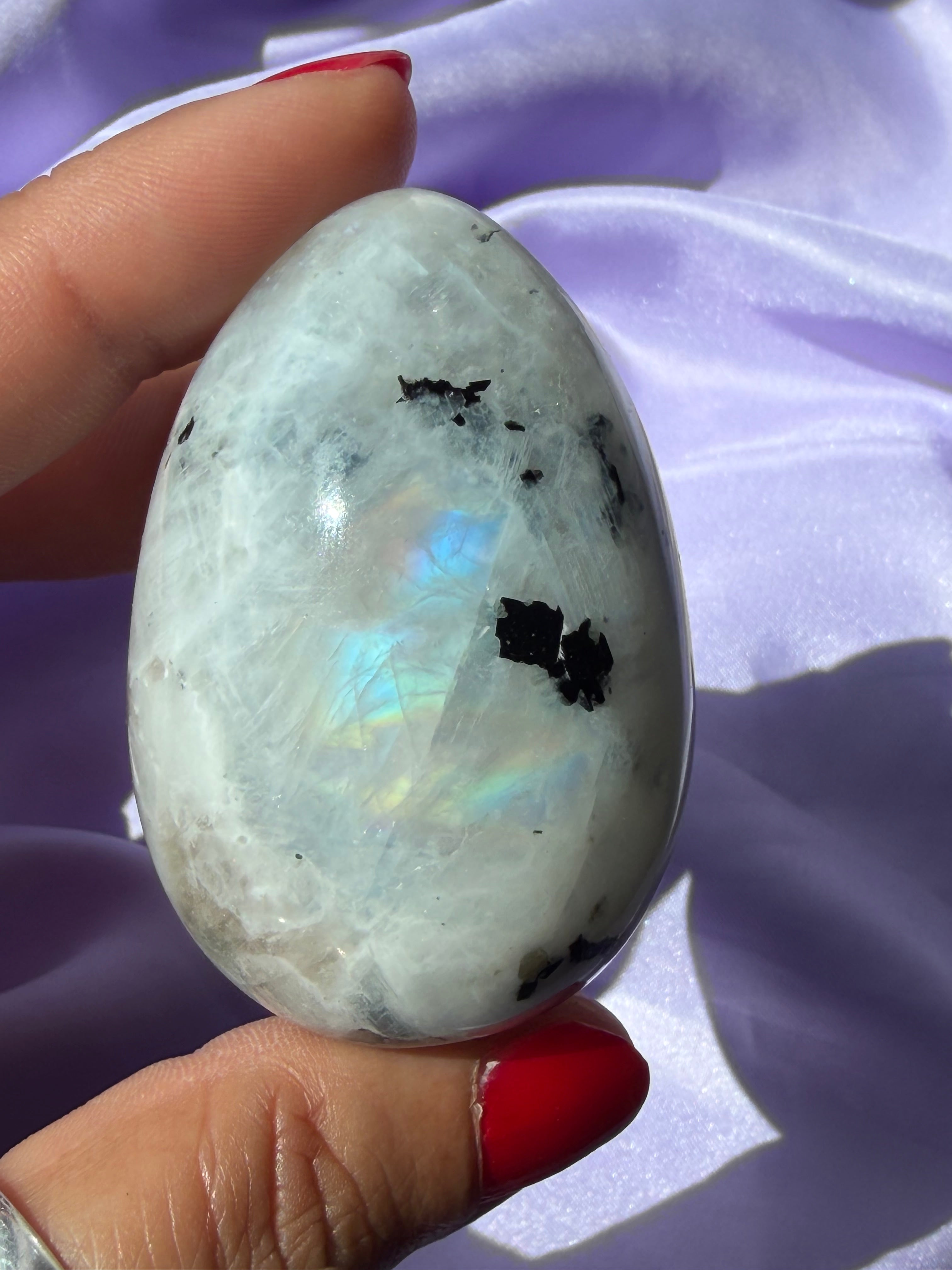 Flashy Rainbow Moonstone Egg – Free Standing Crystal Display from India, A