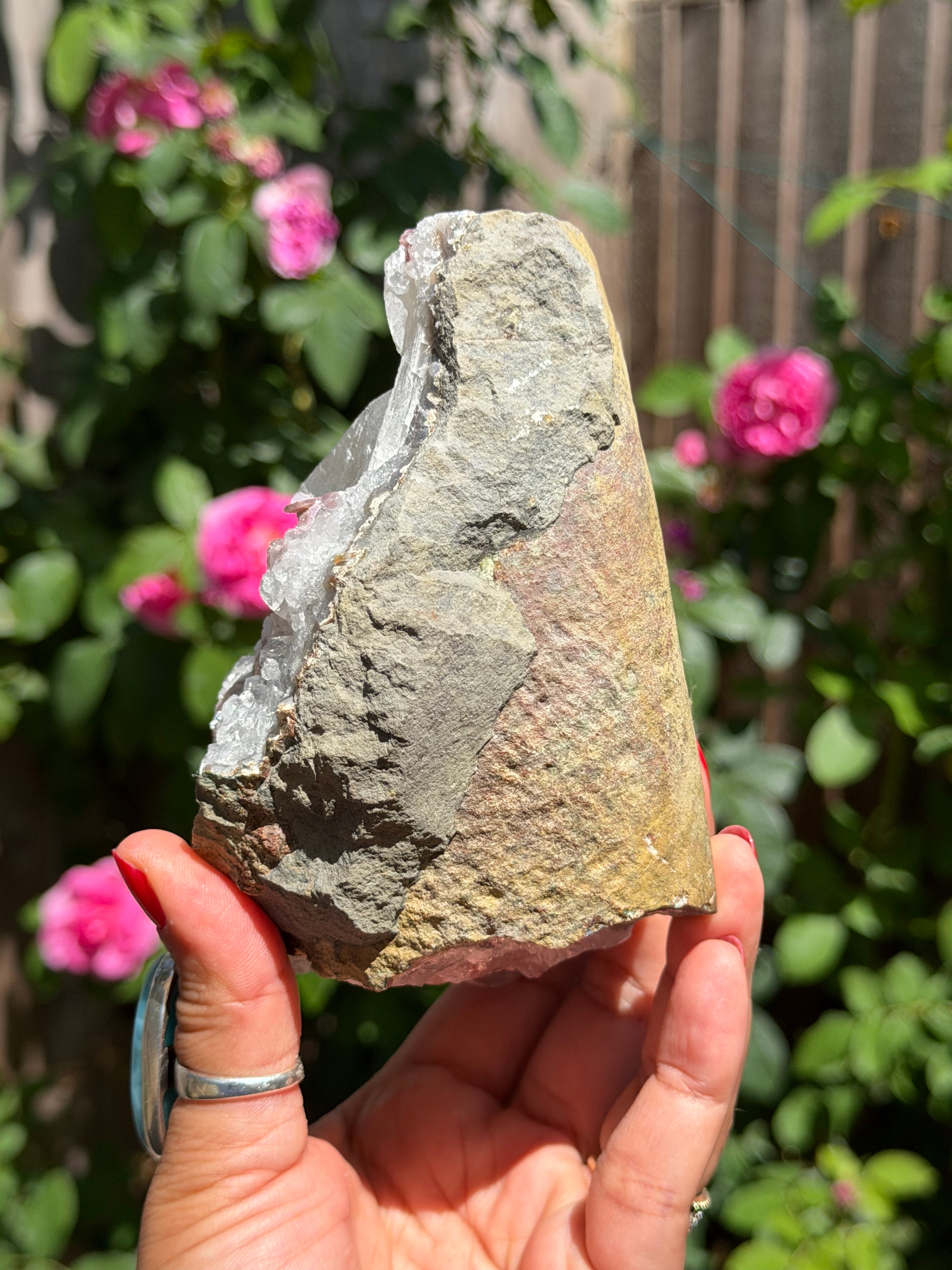 Pastel Rainbow Amethyst with Calcite | Standing Brazilian Crystal Cluster | 1kg