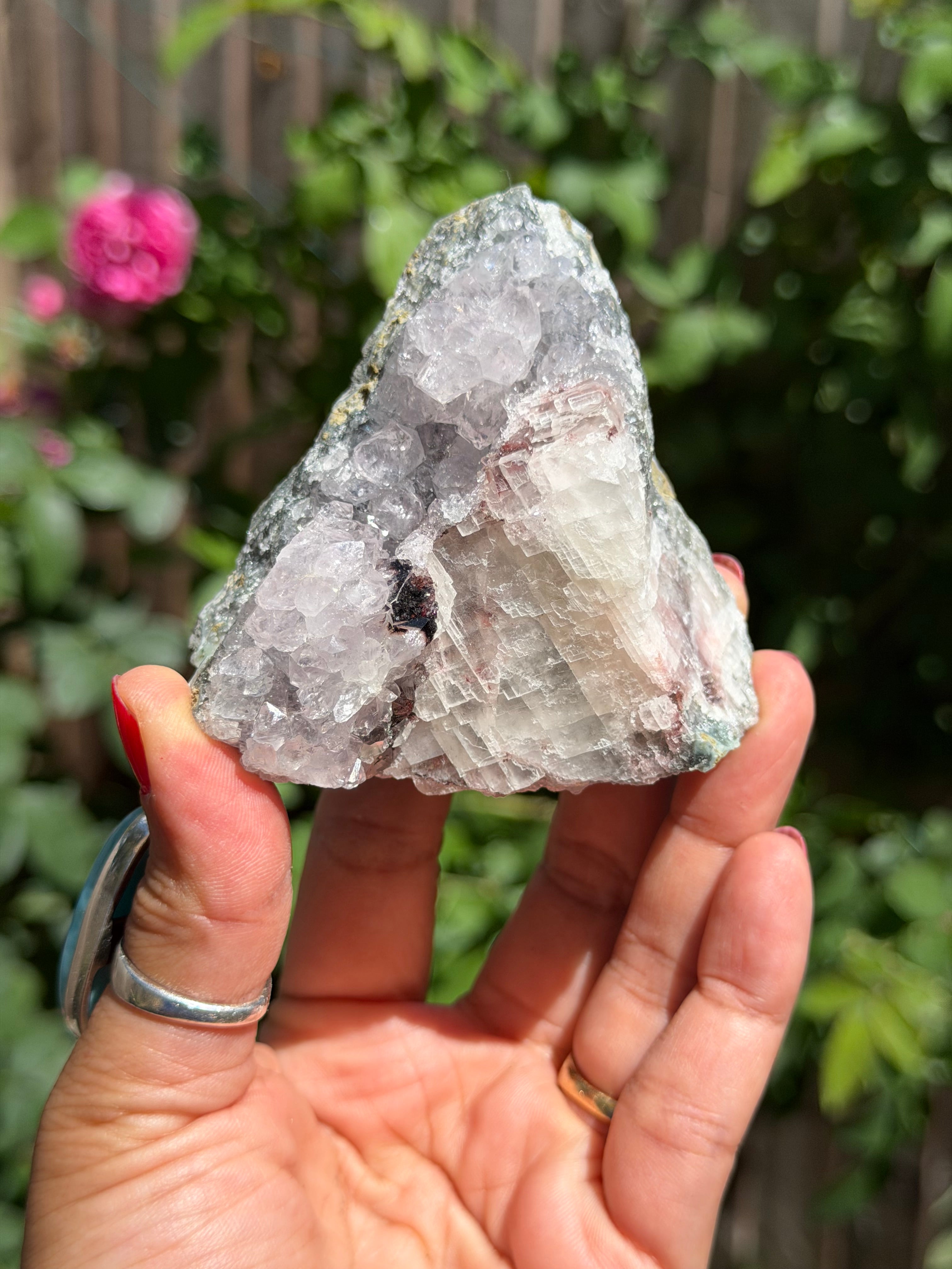 Standing Amethyst Flower with Calcite & Hematite | Brazilian Collector Specimen | 275g, D