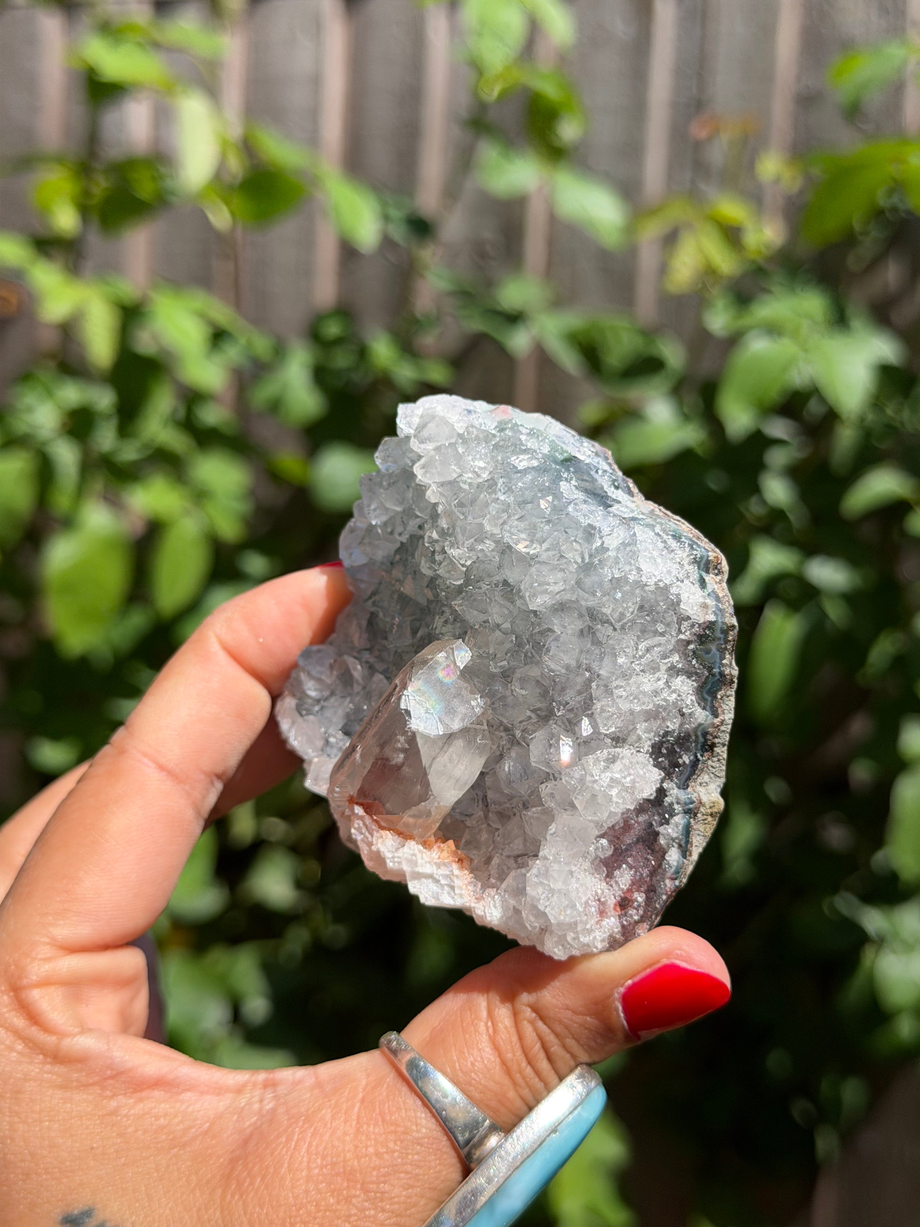Rainbow Amethyst with Calcite & Moss Agate | 243g Standing Brazilian Crystal | Collector Specimen | Ametista do Sul Brazil, D