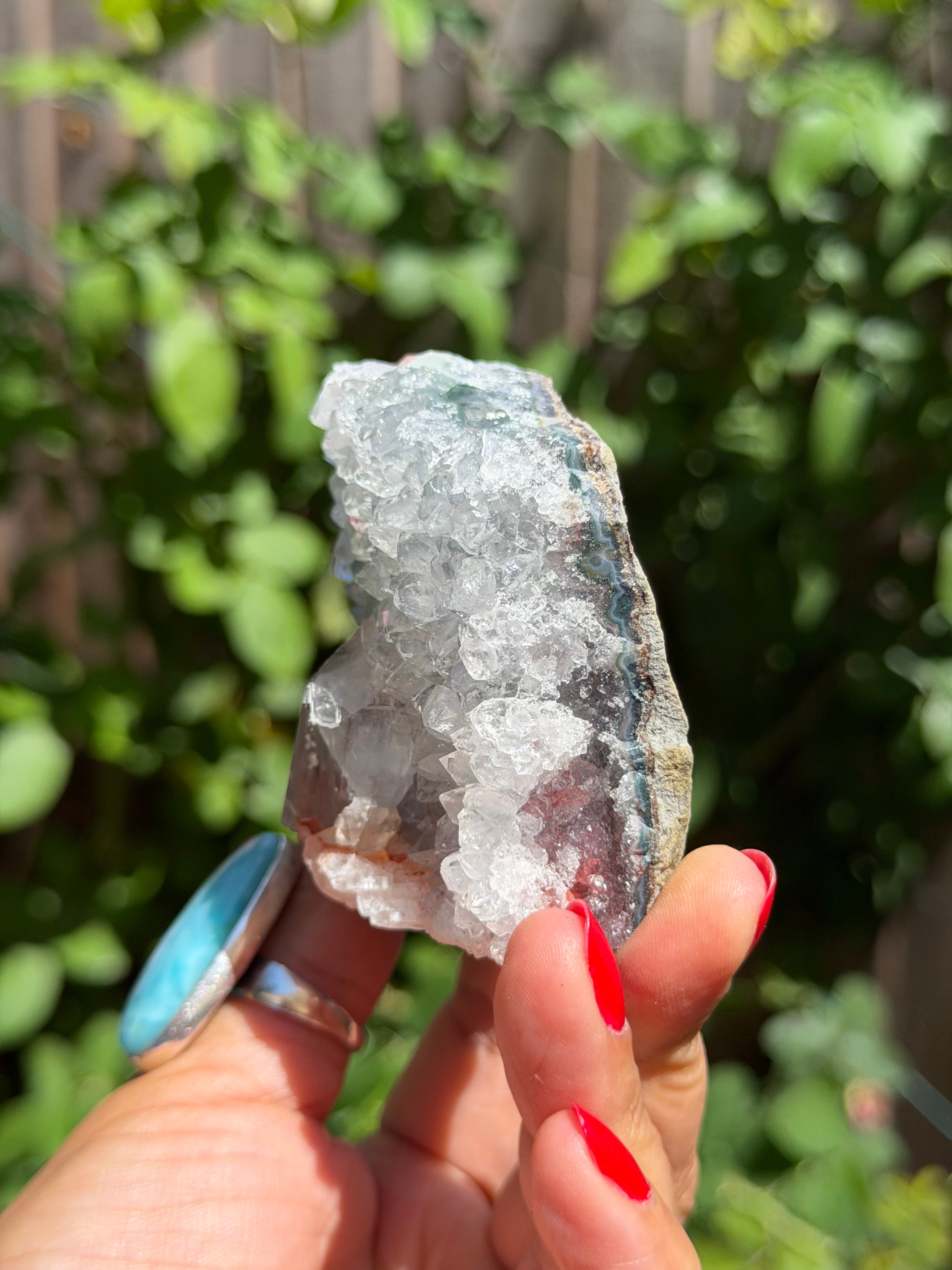 Rainbow Amethyst with Calcite & Moss Agate | 243g Standing Brazilian Crystal | Collector Specimen | Ametista do Sul Brazil, D