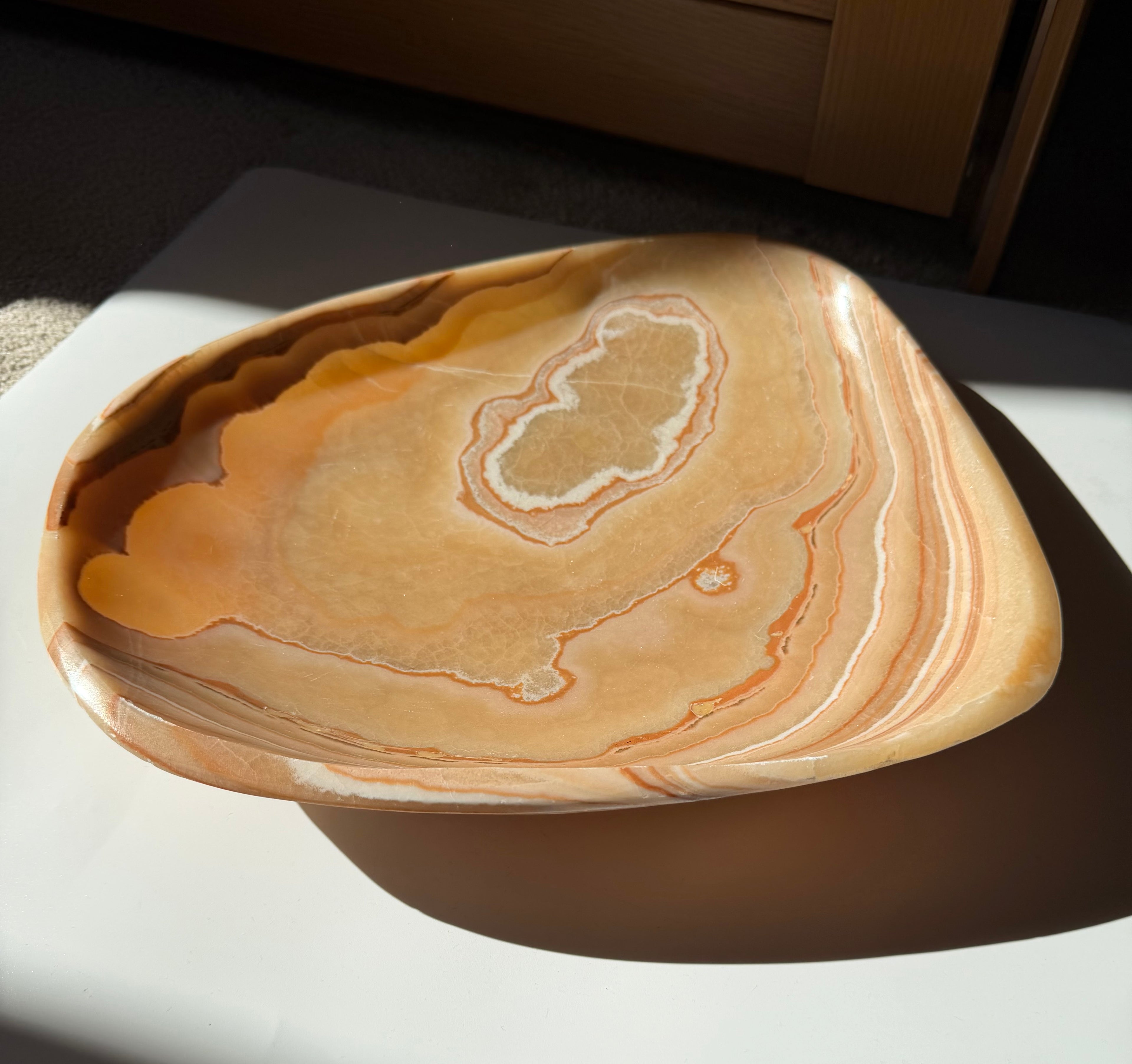 Large Moroccan Yellow Onyx Bowl | Hand Carved Natural Stone Centrepiece