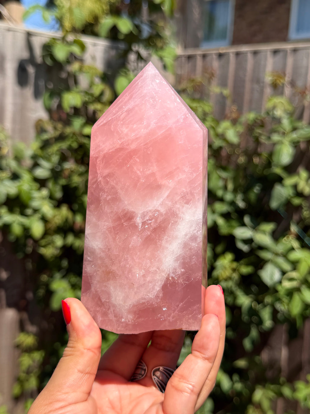 Vivid Pink Madagascar Rose Quartz Tower 892g | Natural Rainbow Inclusions & Feather Patterns | Large Crystal Point | Sainte Marie Gem Show