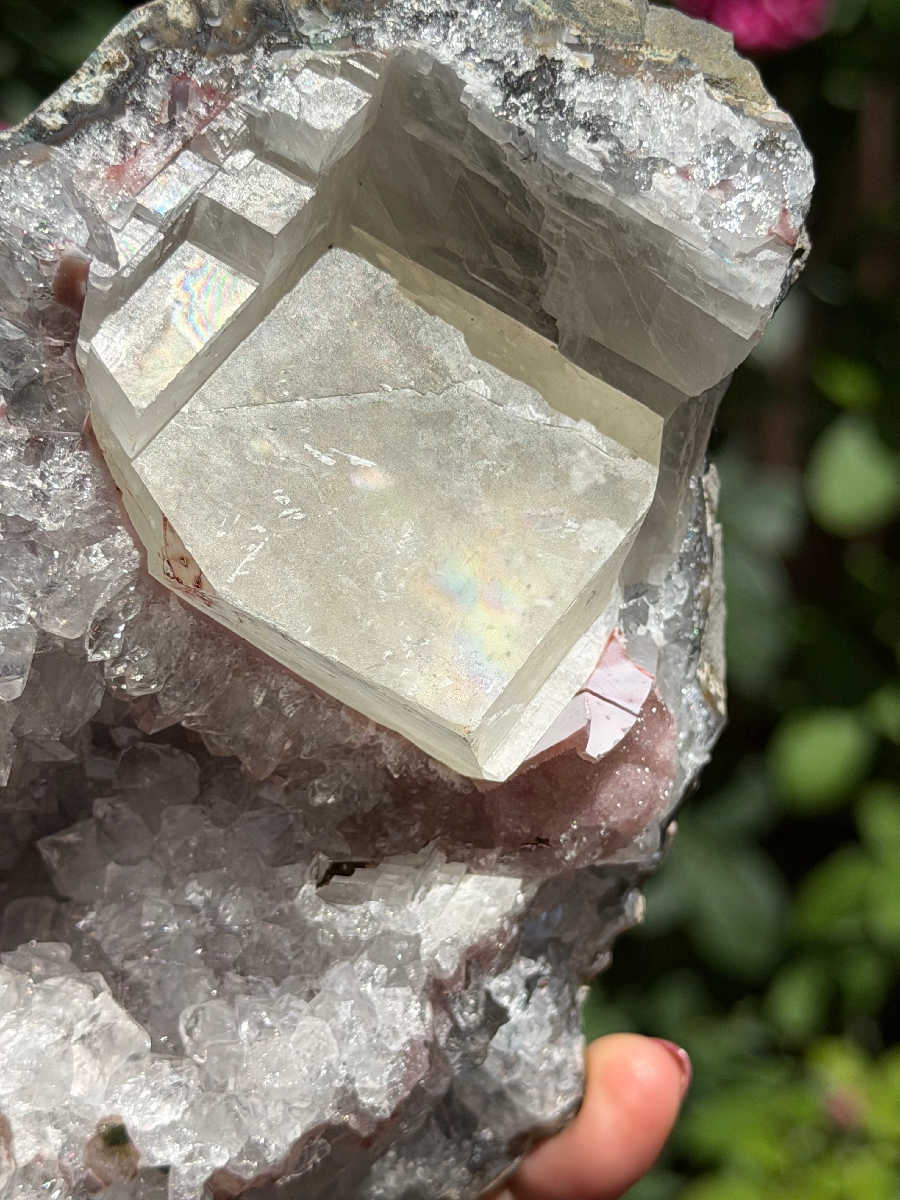 Pastel Rainbow Amethyst with Calcite | Standing Brazilian Crystal Cluster | 1kg