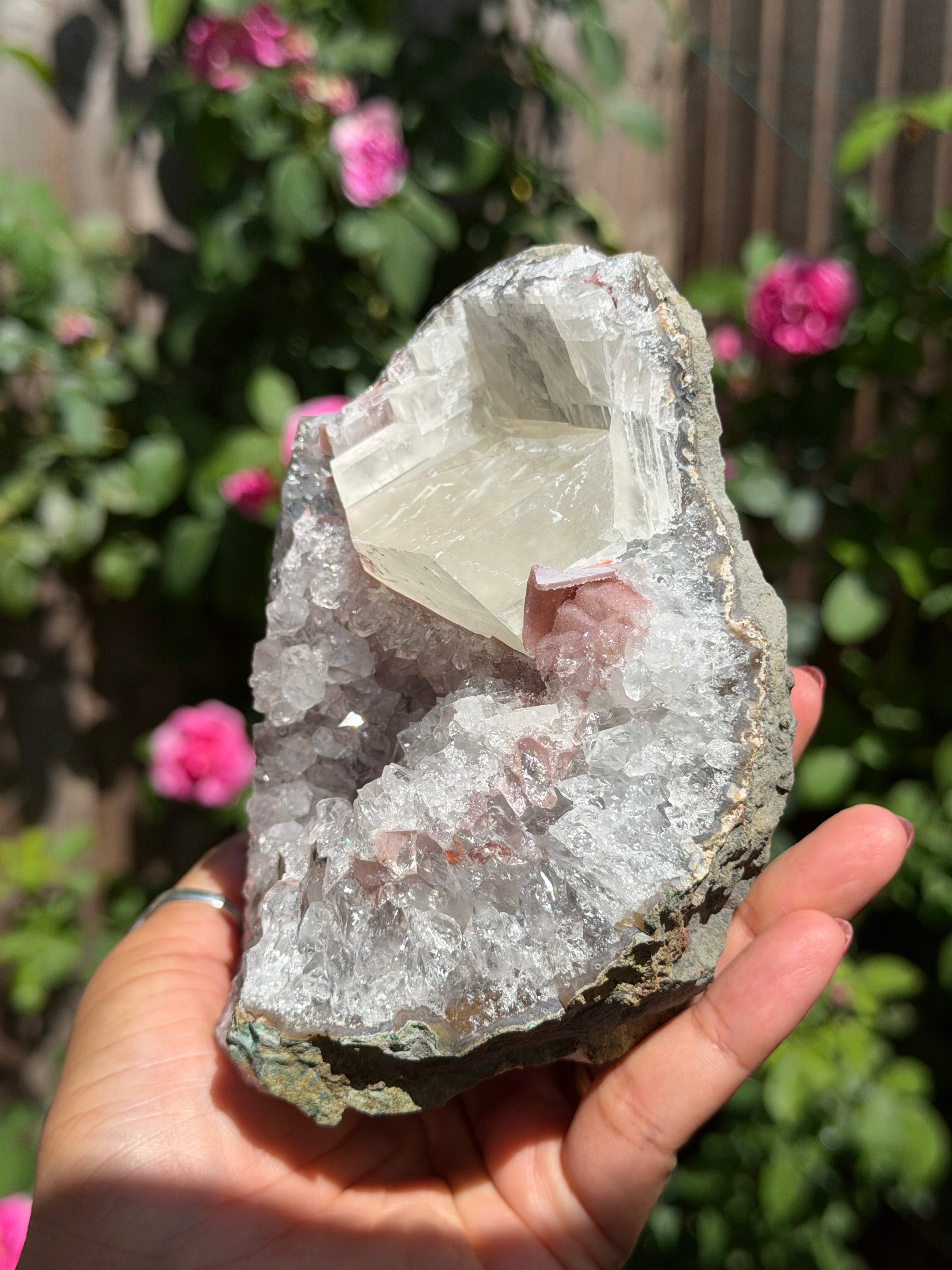 Pastel Rainbow Amethyst with Calcite | Standing Brazilian Crystal Cluster | 1kg