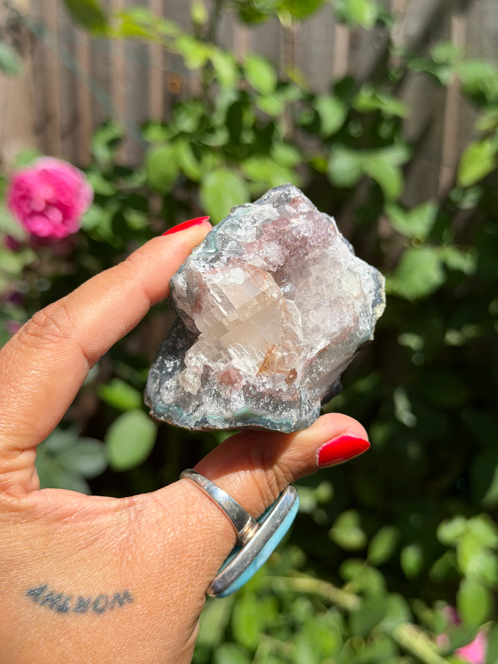 Standing Pink Amethyst with Calcite | Brazilian Crystal Specimen | 220g, f