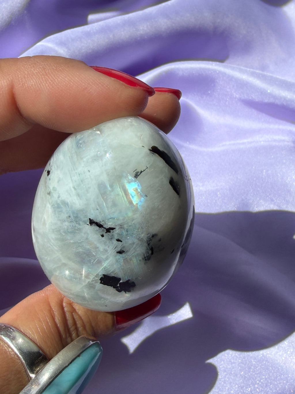 Flashy Rainbow Moonstone Egg – Free Standing Crystal Display from India, A
